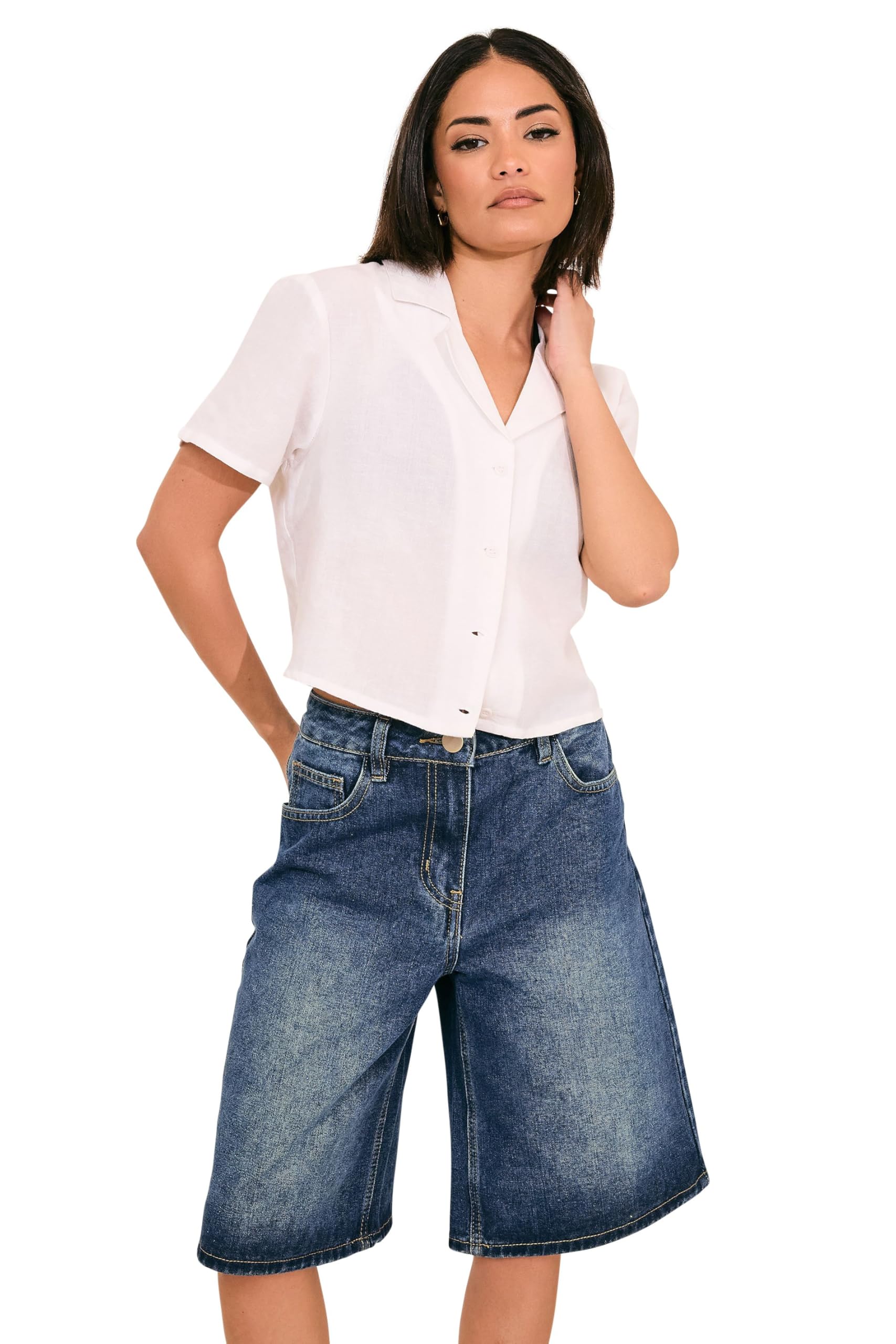 PixieGirl Petite Mid Blue Denim Jorts Petite