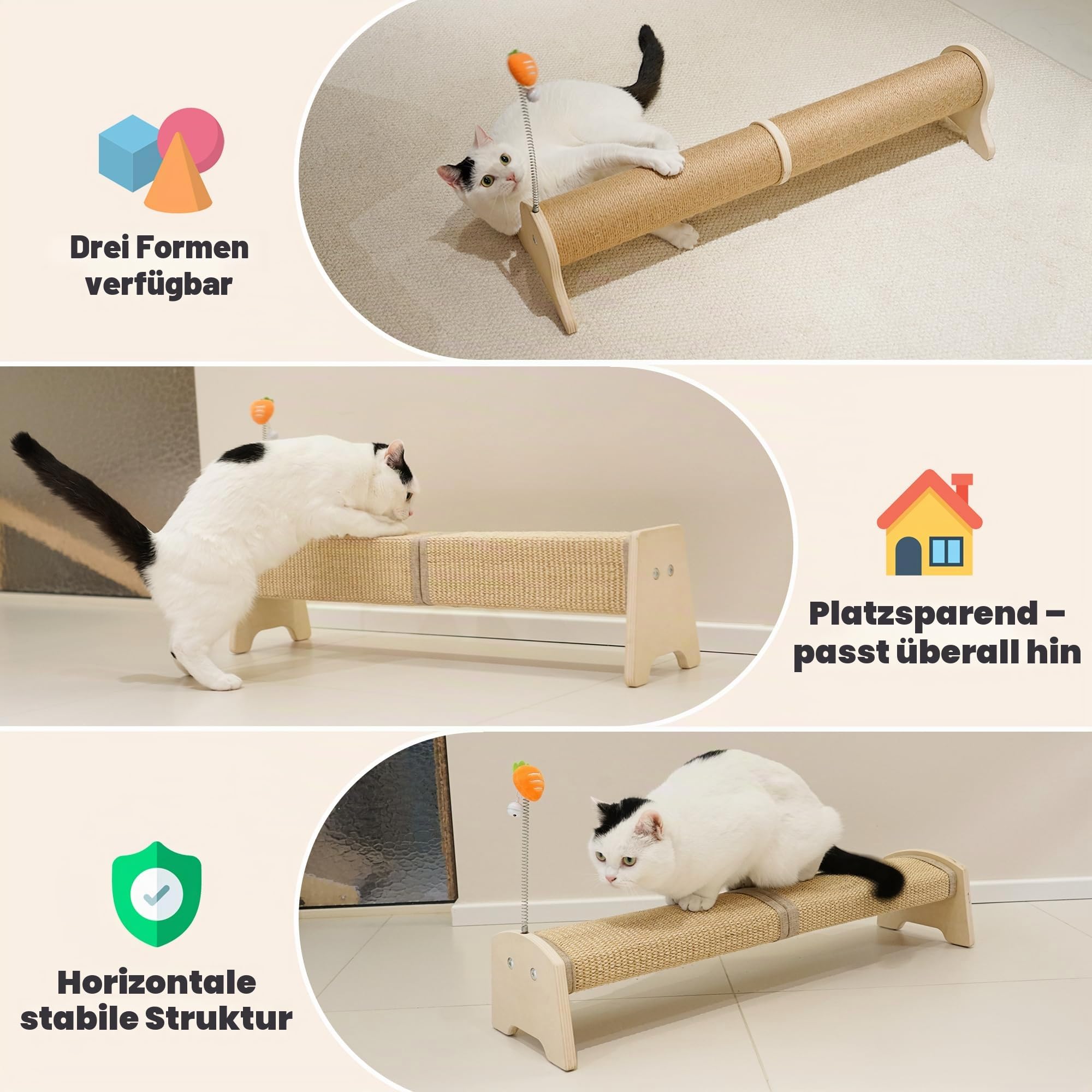 PETKARAY Horizontaler Kratzbaum, Kratzbaum für Katzen, Katzenbaum, 76,2 cm Sisal-Katzenkratzbaum, großer Katzenkratzbaum mit Federspielzeug, schützt Möbel für Indoor-Kätzchen