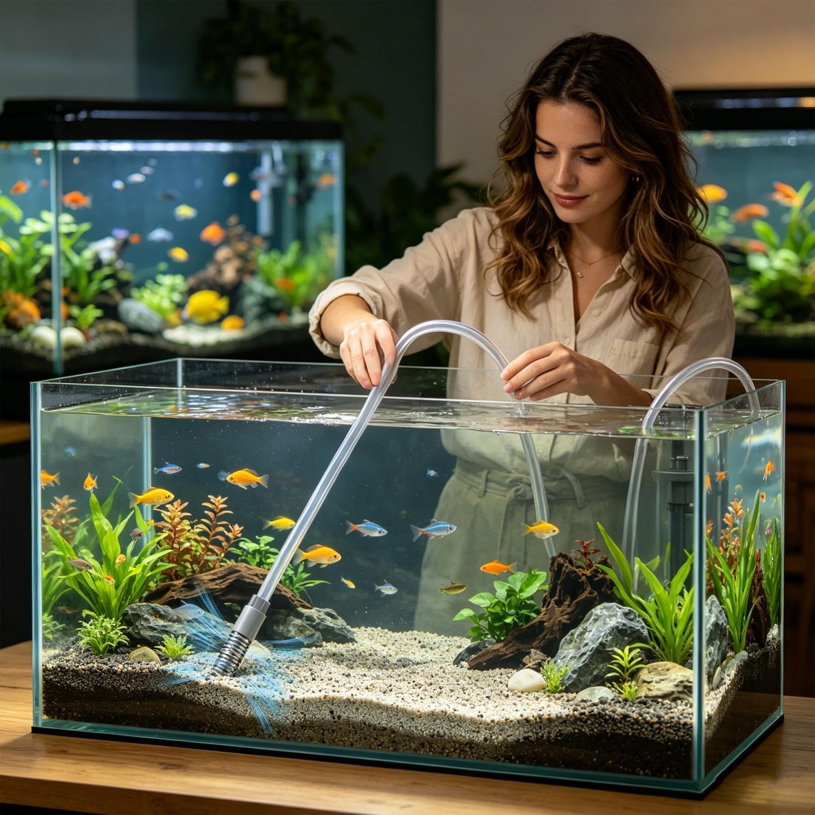 Fish Tank Vacuum - Siphon Water Changer, Aquarium Cleaning Tool with Strong Suction Flow, Easy Gravel Cleaner, Fish Turtle Tank Kit, Changing Pump Water for Saltwater Aquariums