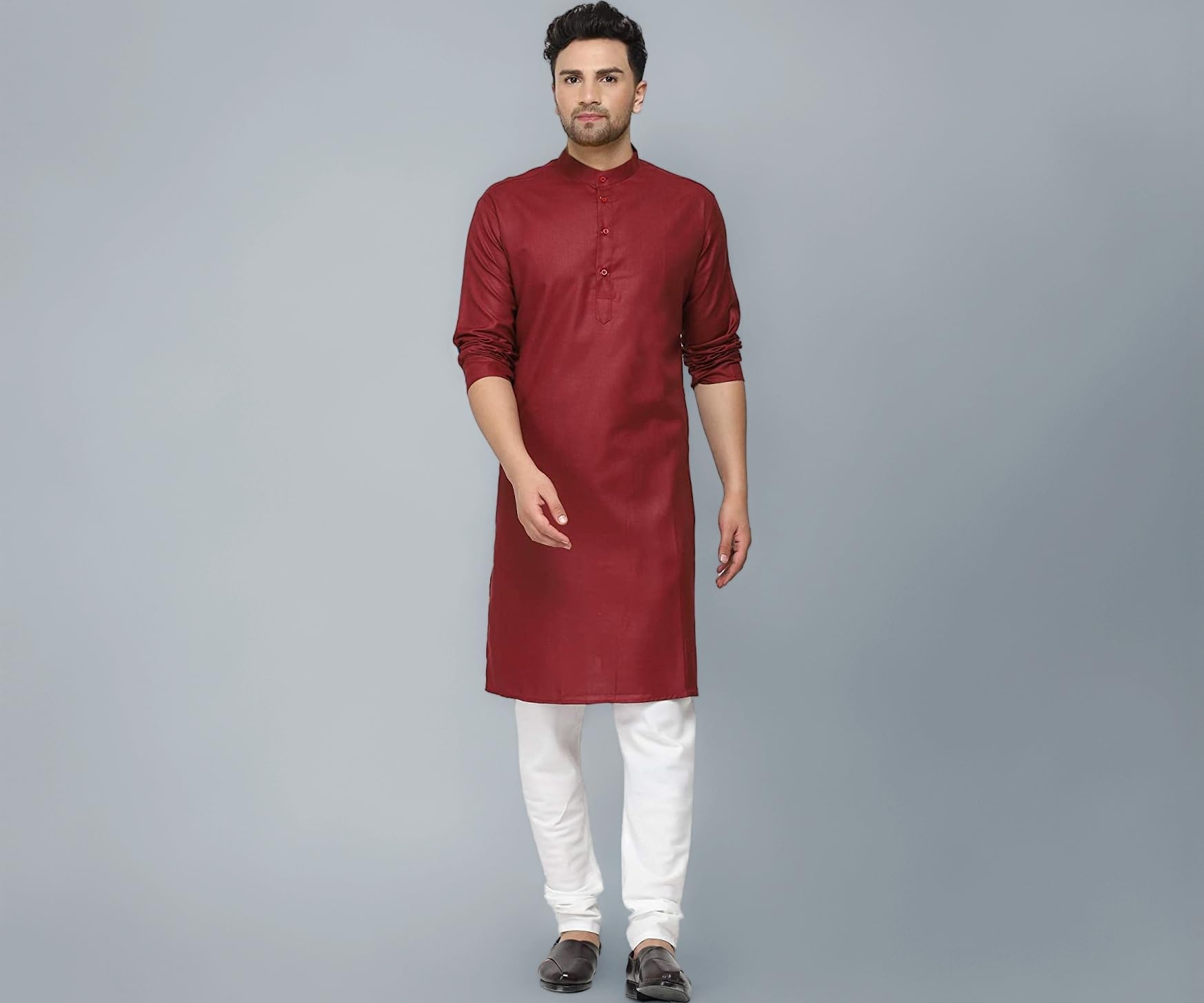 Multi Colored Cotton Plain Men's Ethnic Kurta Only
