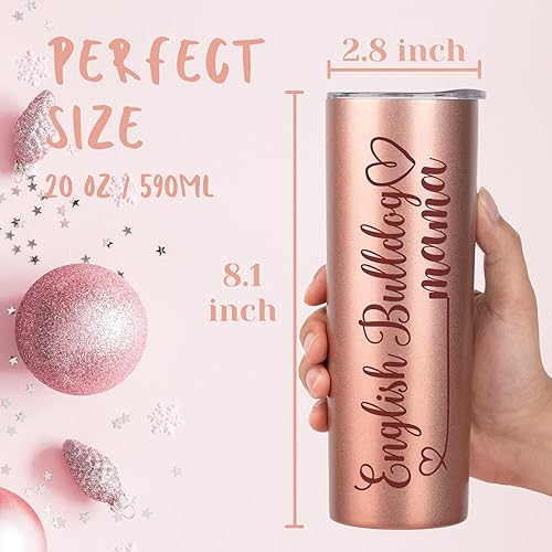 Miniatura 4 de Onebttl Regalos de bulldog inglés para mujeres, los mejores regalos para mamá Bulldog, vaso aislado de oro rosa de 20 onzas, perfecto para el día de