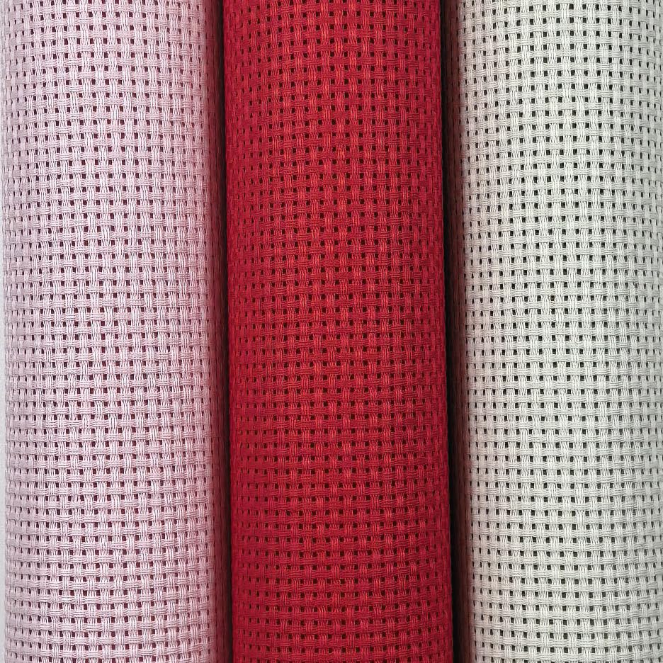 Image of KCS 3 pc of 15 inch x 18 inch(38cmx45cm) 11 Count Cross Stitch Cotton Aida Cloth Needlework Rolled Fabric Box,11CT,Pink+Red+Pearl Grey