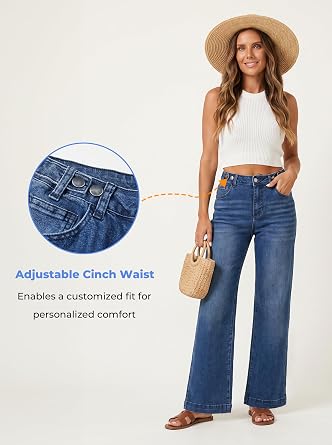 EMMIOL Women's Wide Leg Jeans Baggy Jeans High Waist Stretch Boyfriend Denim Pants Vintage Trousers with Pocket