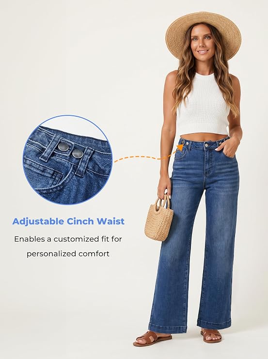 EMMIOL Women's Wide Leg Jeans Baggy Jeans High Waist Stretch Boyfriend Denim Pants Vintage Trousers with Pocket
