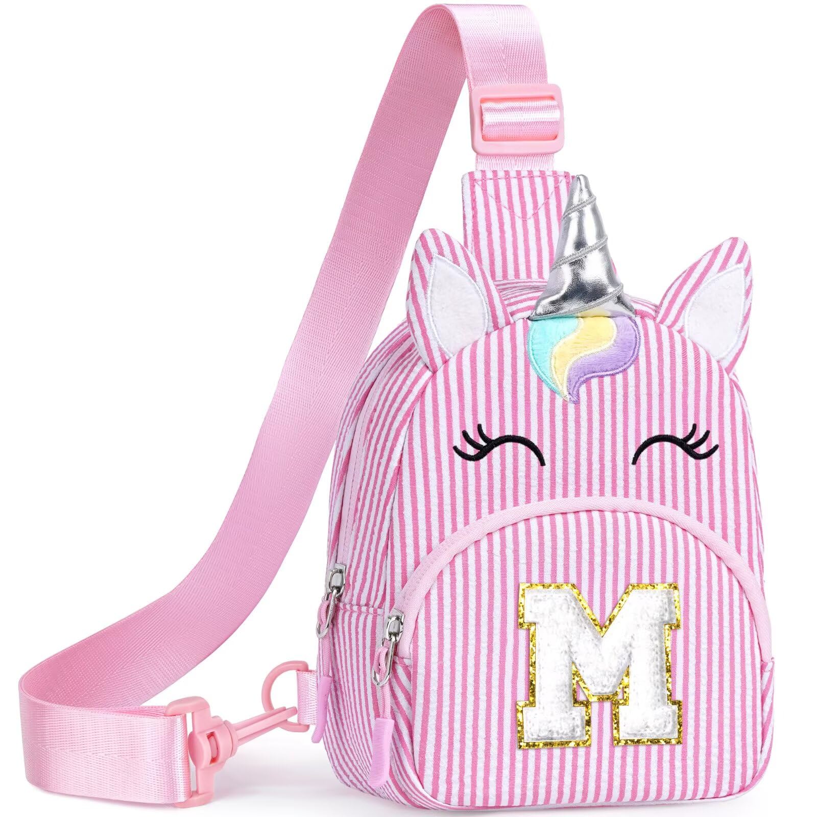 YOOLIFE Buchstaben Umhängetasche Kinder Mädchen Einhorn - Geschenk Mädchen 3 4 5 6 7 8 9 10 11 12 13 14 15 Jahre, Personalisiert Teenager Einhorn Gürteltasche Geschenke für Frauen Freund Schwester