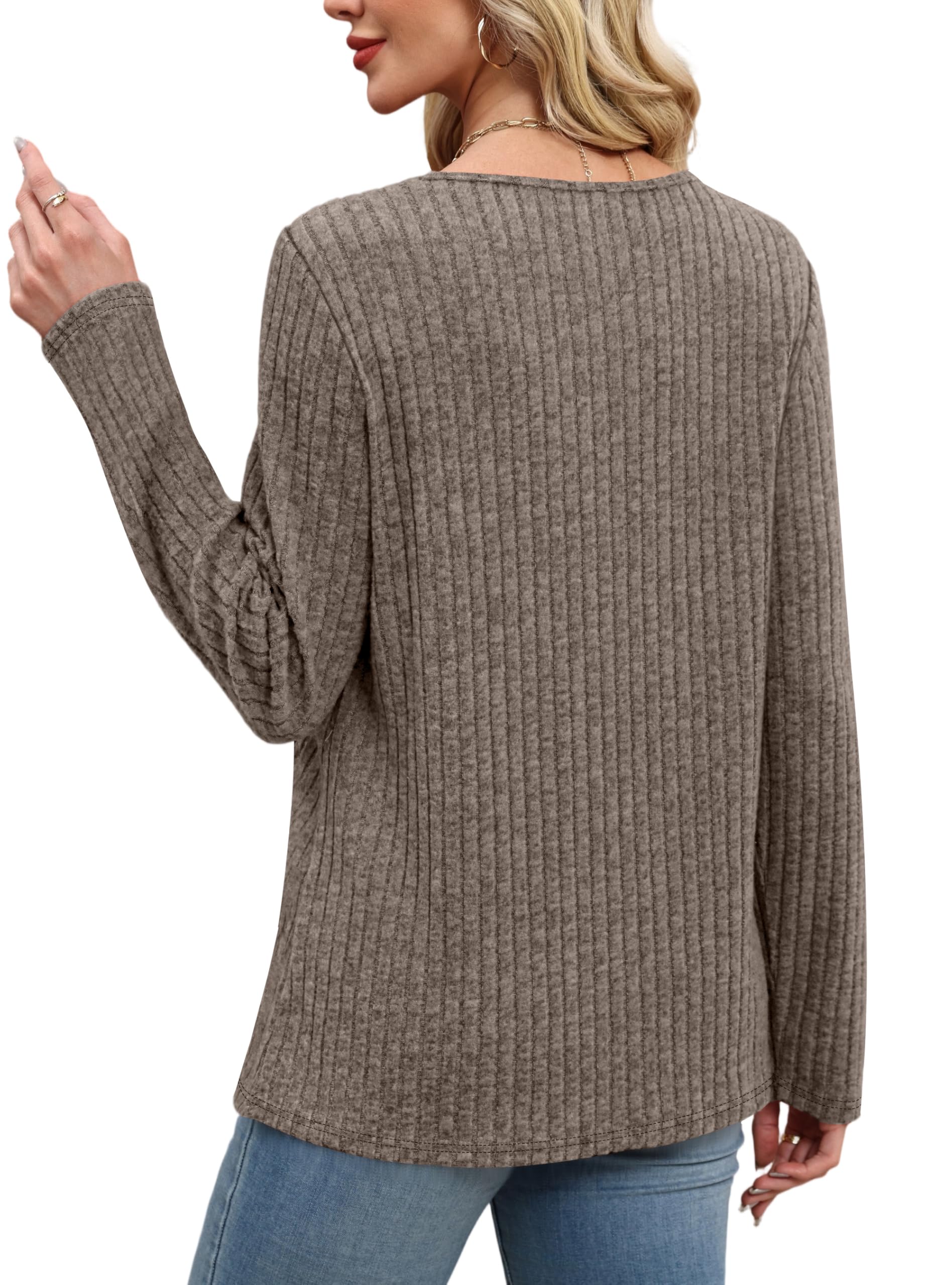 XIEERDUO Tunic Sweaters for Women Long Sleeve Shirts Crew Neck Tops with Buttons Fall Fashion Outfits Winter Clothing