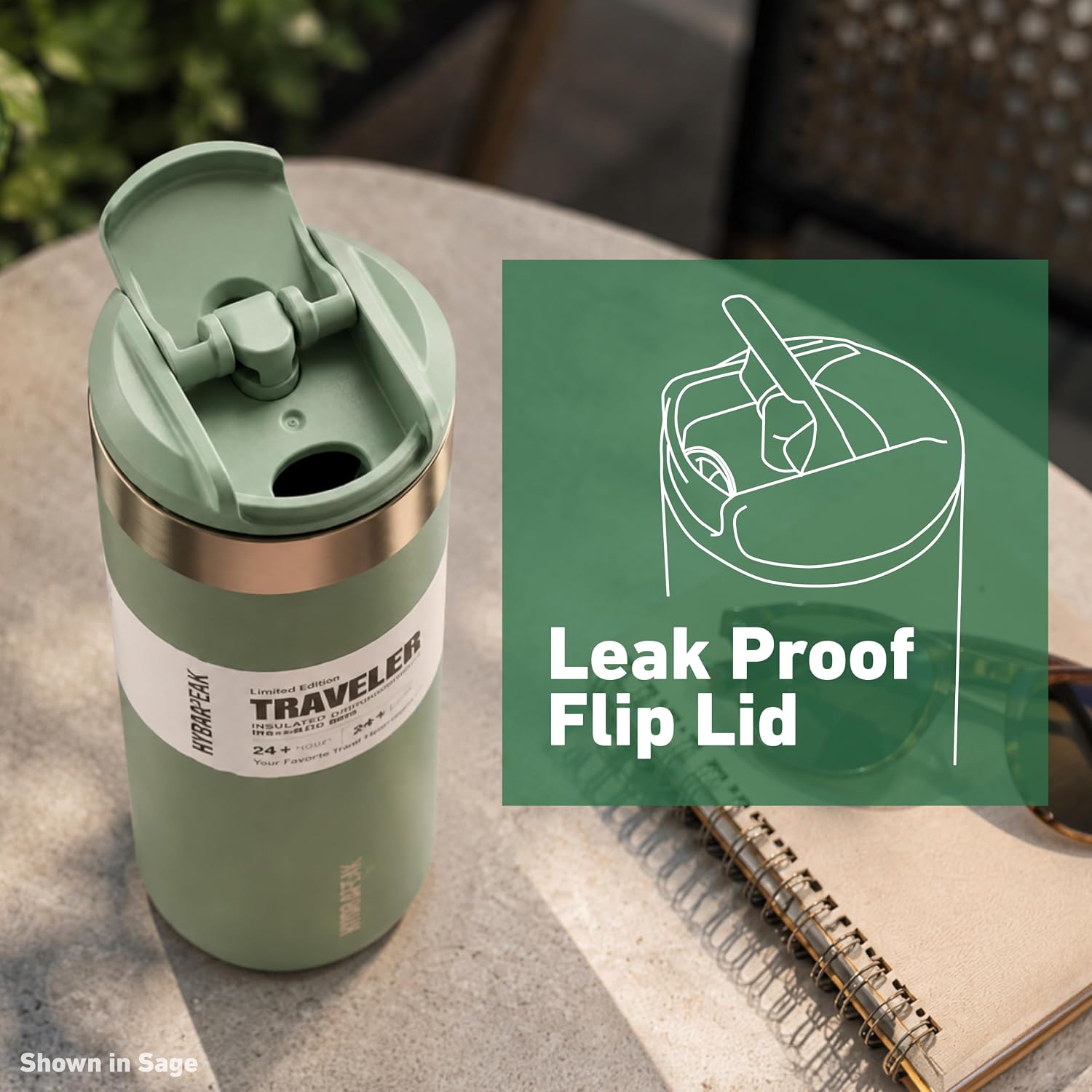 Hydrapeak 16oz Traveler Insulated Coffee Mug and Water Bottle, Flip-Top & Travel Ready Lid, Stainless Steel (Espresso)