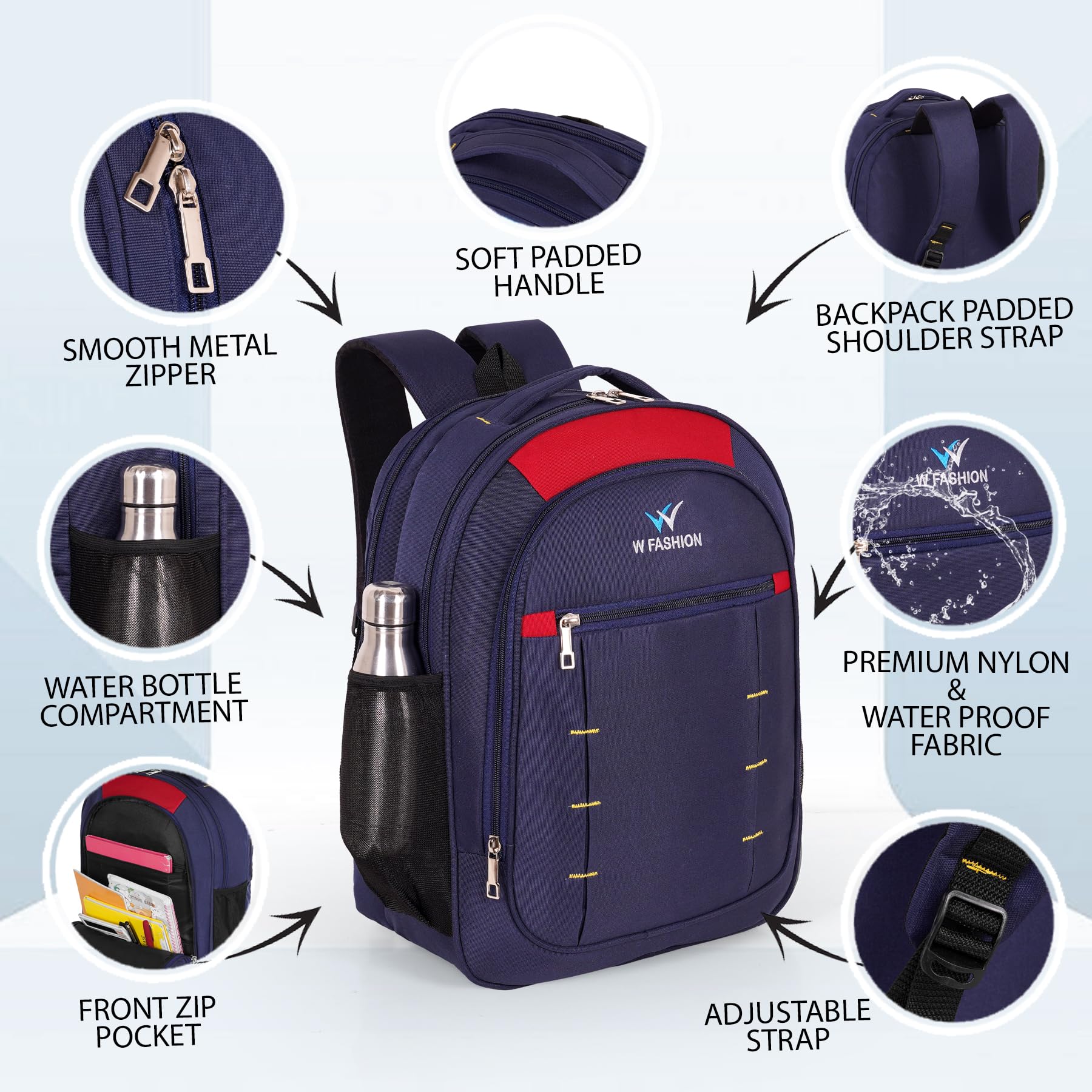 W Fashion Classic Blue Daily Use Backpack 40 Liter multi compartment lightweight waterptoof laptop backpack school college office tour & travels 2