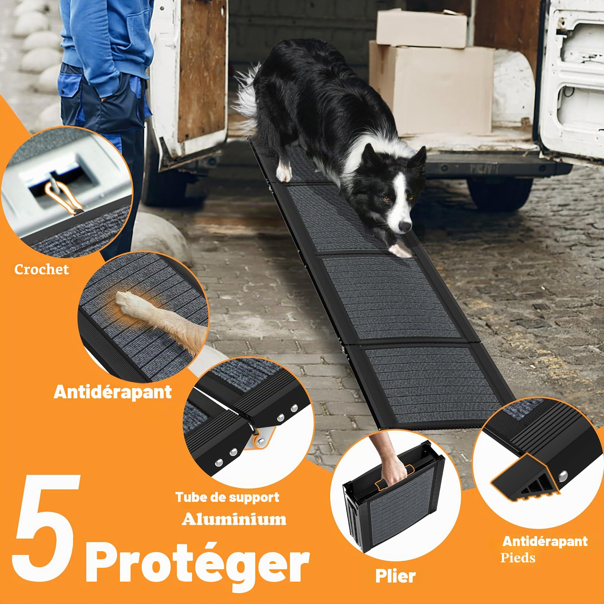 FIVMEN Rampe pliable pour chien avec surface de tapis, rampe pour animaux de compagnie, antidérapante, jusqu'à 110 kg, pour voiture, camion, SUV