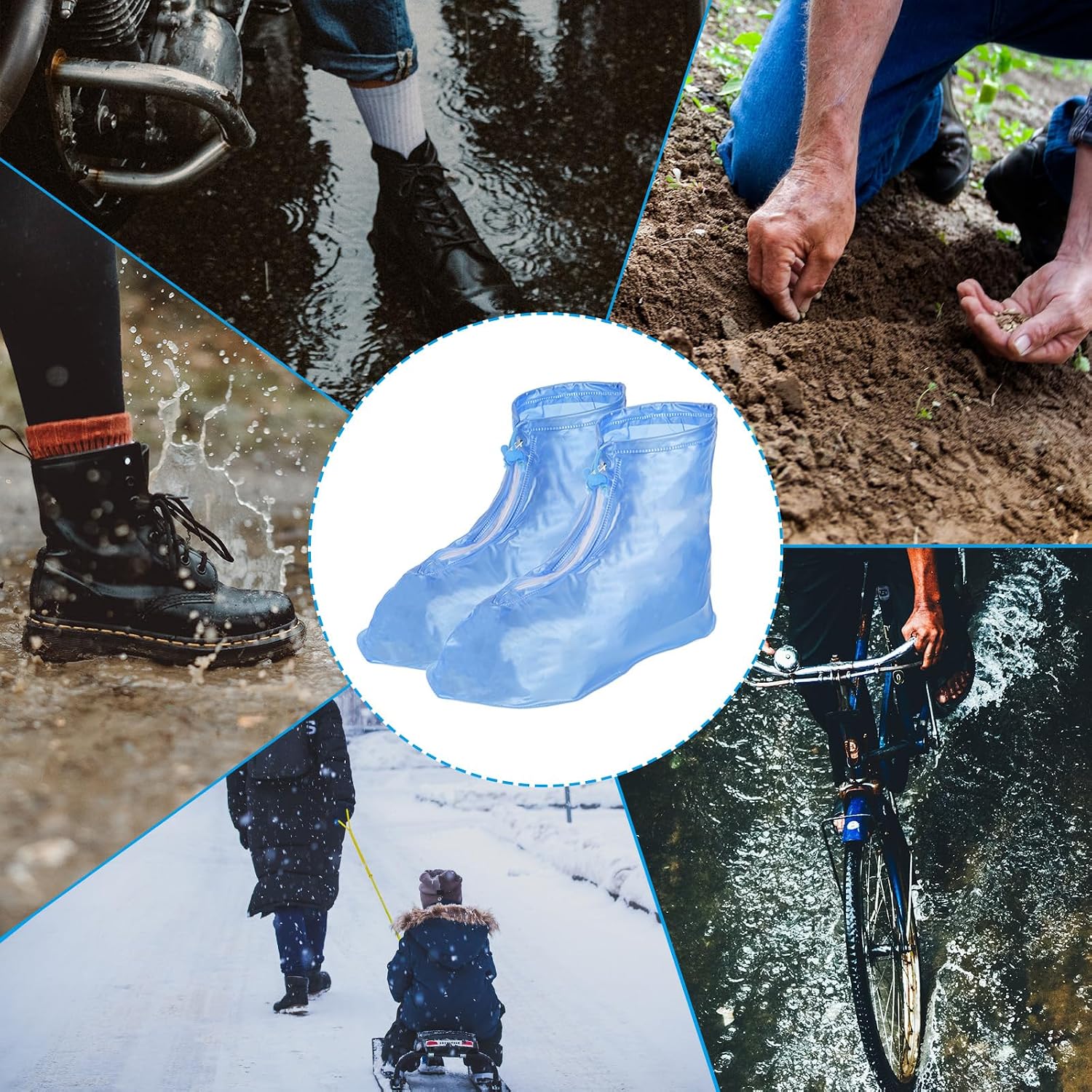 PATIKIL S Waterproof Shoe Cover, 1 Pair PVC Reusable Non-Slip Overshoes Rain Shoe Covers Galoshes Snow Boot Protector with Zipper for Men Women Rainy Outdoor, Blue