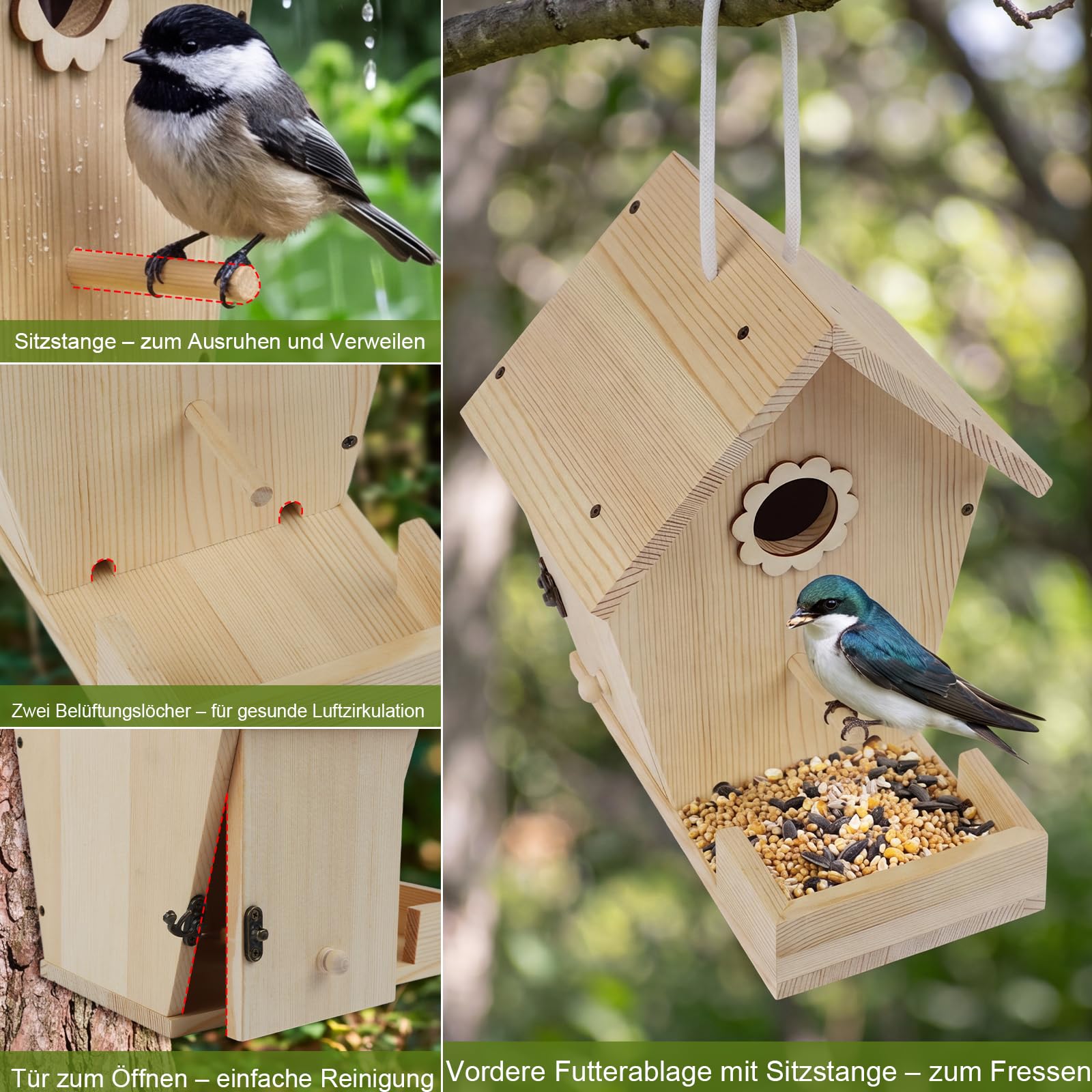 Vogelhaus Bausatz aus unbehandeltem Holz – Vogelhaus zum Bemalen für Kinder, Nistkasten & Futterstation für Garten und Wildvögel