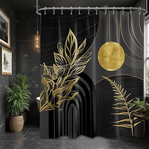 Miniatura 59 de Cortina de ducha moderna de mediados de siglo en blanco y negro, cortinas de ducha para hombre, juego de decoración de baño para hombres, patrón