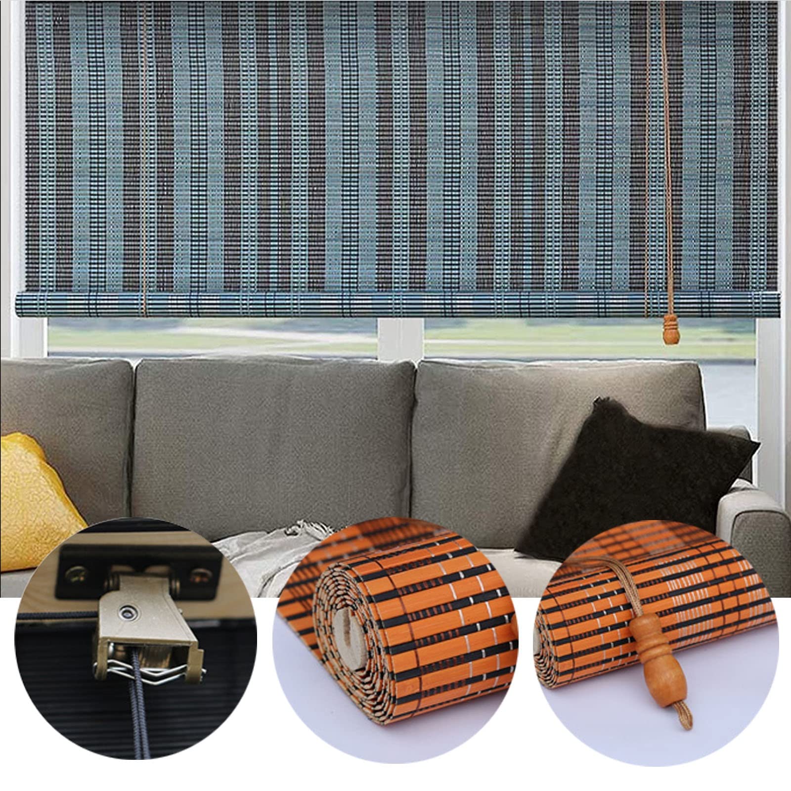 Store enrouleur en bambou naturel – Stores romains en bois pour portes et fenêtres d'intérieur, tonnelle de jardin, terrasse, stores occultants verticaux, de 60 à 120 cm, parfait pour la décoration de