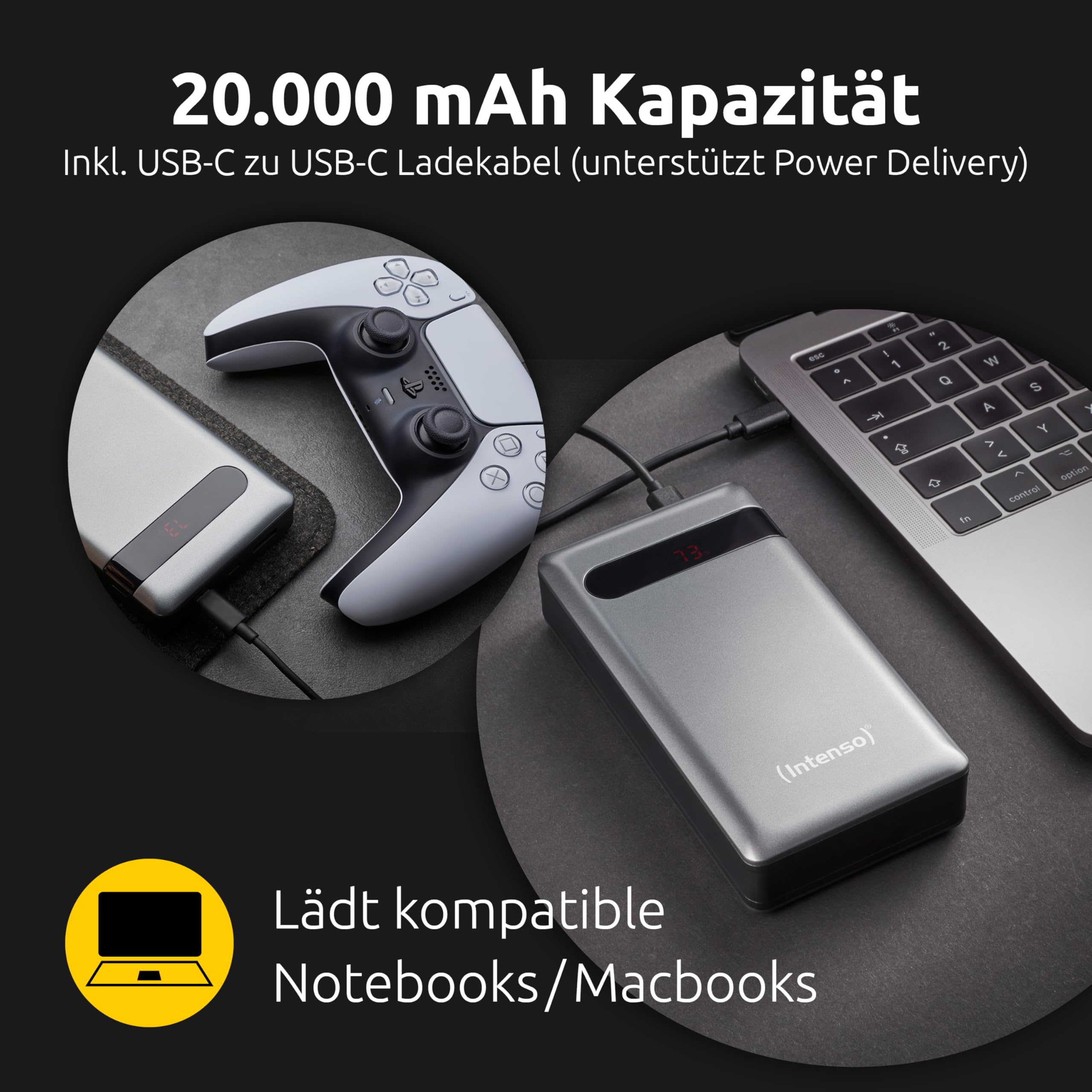 Intenso Powerbank PD 20000 - externer Akku mit Power Delivery & Quick Charge 3.0 (20000mAh, geeignet für Smartphone, Tablet, MP3 Player, Digitalkamera), Anthrazit