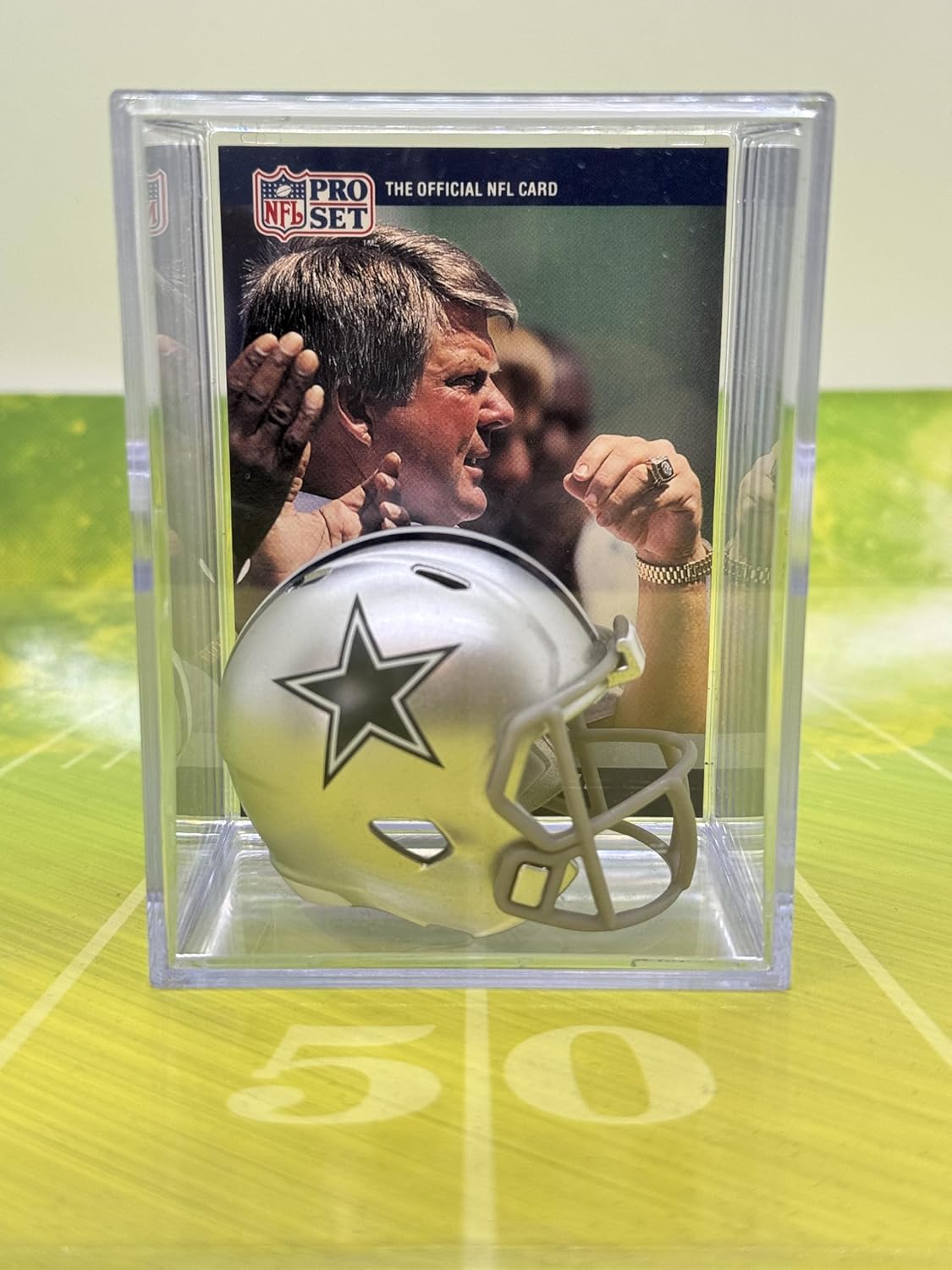 Dallas NFL Helmet Shadowbox w/Jimmy Johnson card