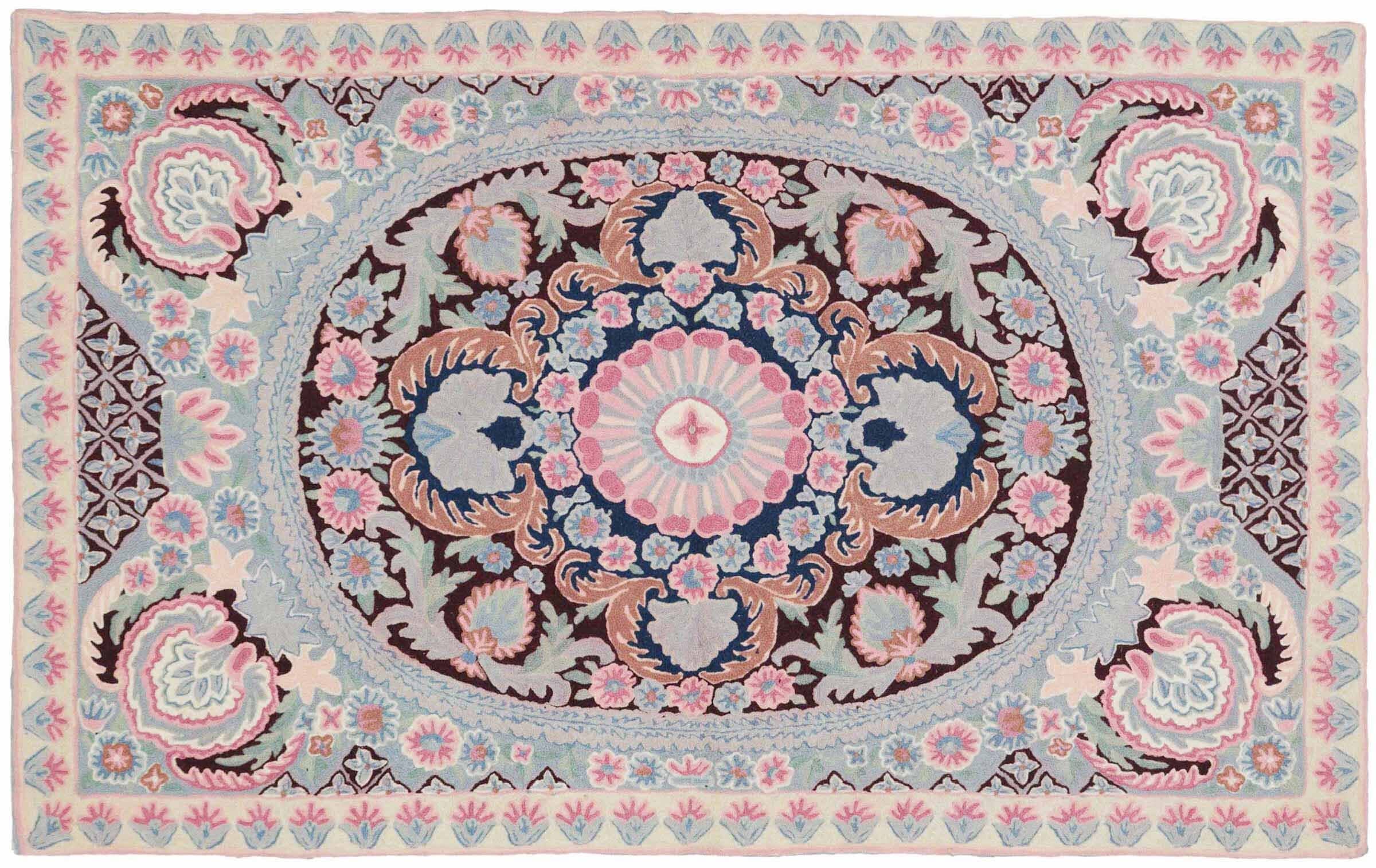 Tapis fleurs fait main chainstitch noir 90x150 cm, l'excellence du tissage d'art