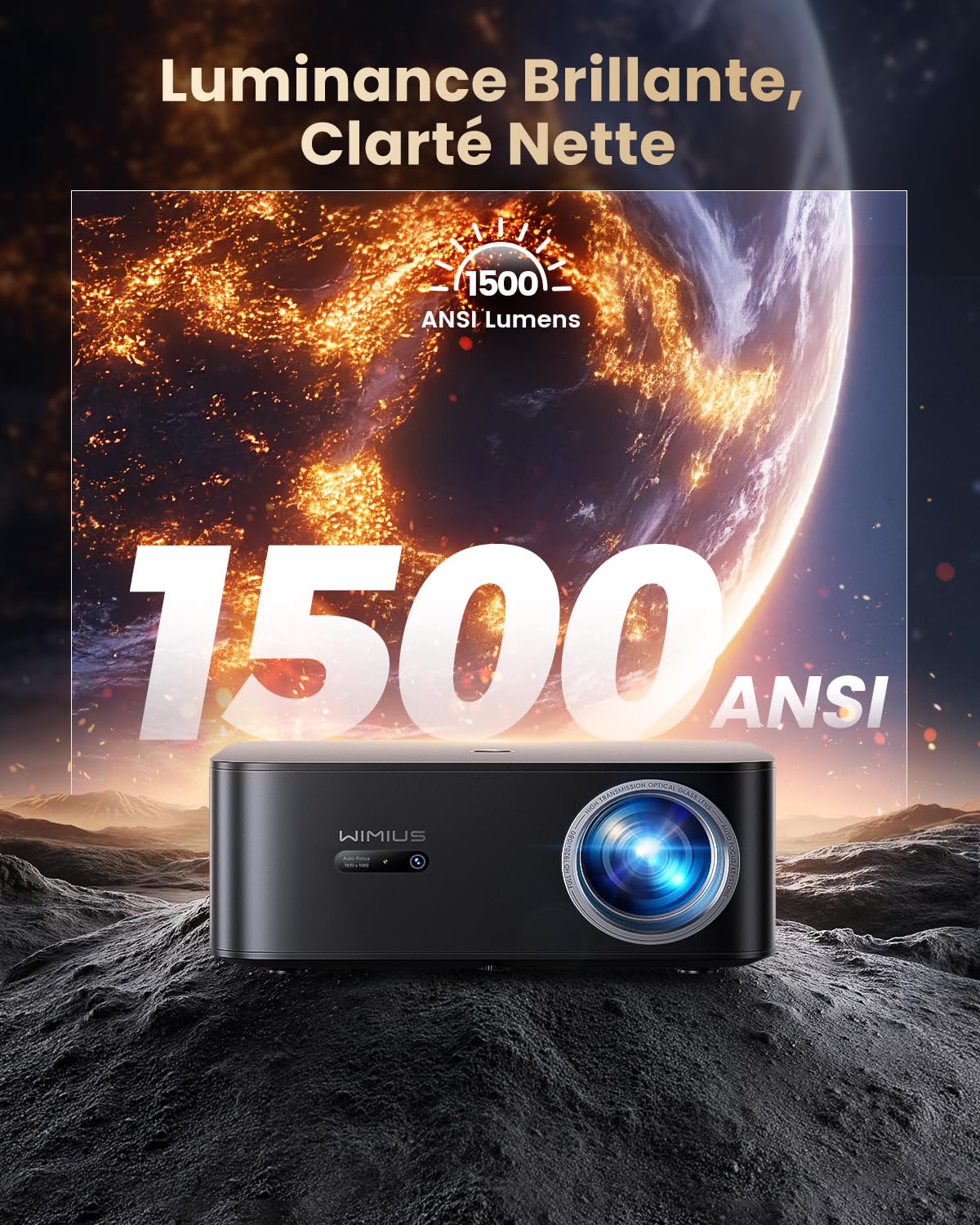Vidéoprojecteur 4K【1600 ANSI/Google TV/Disney+/Netflix Ready】 WiMiUS Projecteur 4K Auto Focus/Keystone WiFi6 Bluetooth FHD 1080P Natif, Contrôle Vocal, Rétroprojecteur 350'' Zoom 50% Home Cinéma HDMI