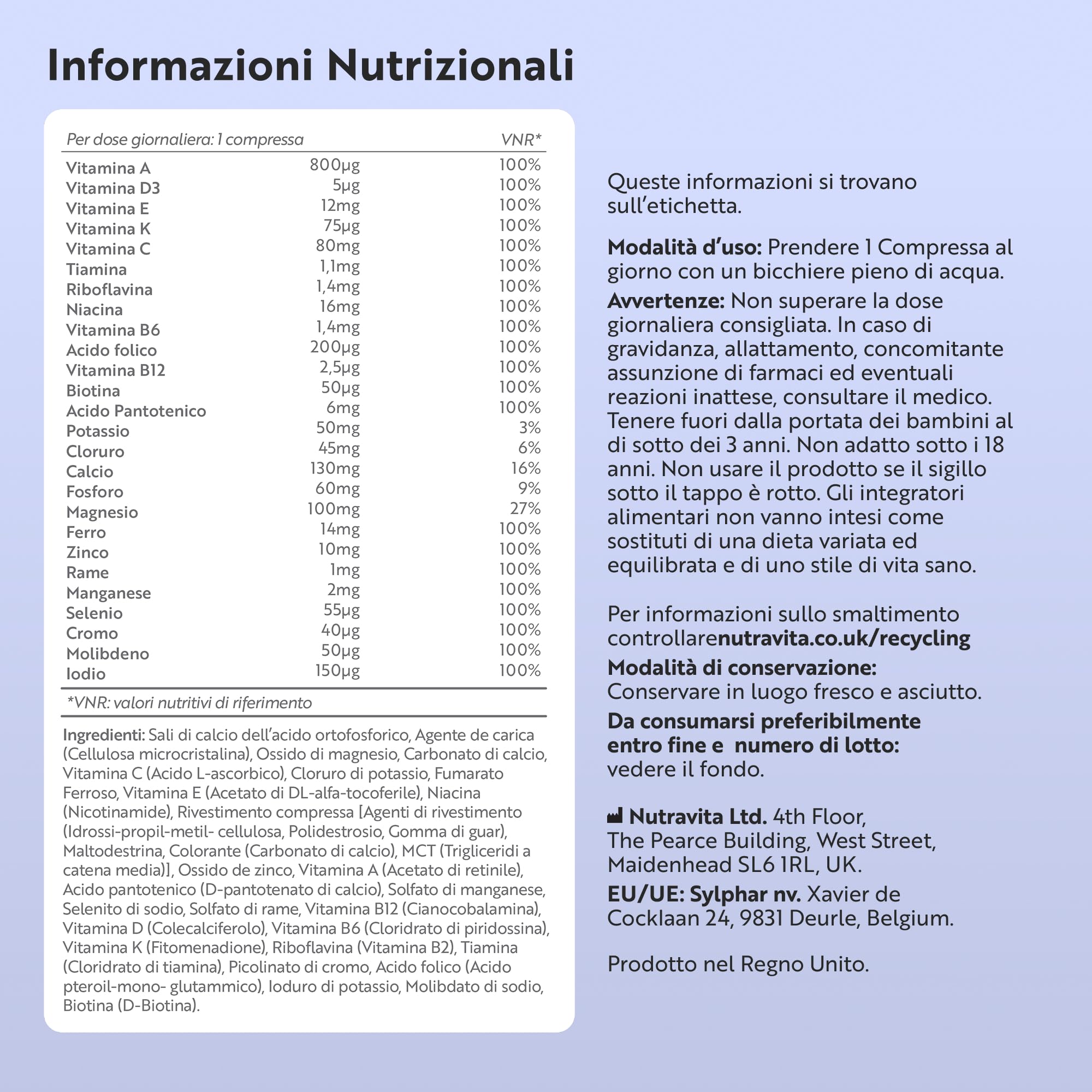 Nutravita Multivitaminico Completo - 365 Compresse Vegane, Fornitura di 1 anno - Multivitaminico Uomini & Donne - 26 Vitamine e Minerali Essenziali - Vitamine A, B, C, D, K, Zinco, Magnesio e Potassio