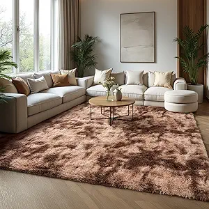 Zentavio Area Rugs for Living Room Large Rugs for Bedroom 5x8 Soft Carpet Fluffy Furry Shag Aesthetic Plush High Pile Gray Throw Rug for Nursery Kids Room Dorm Tie-Dyed Coffee