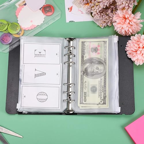 Miniatura 6 de Paquete de 60 carpetas de plástico con cremallera, tamaño A6, con 6 agujeros, impermeables, 6 agujeros, con cremallera, bolsas de hojas sueltas para