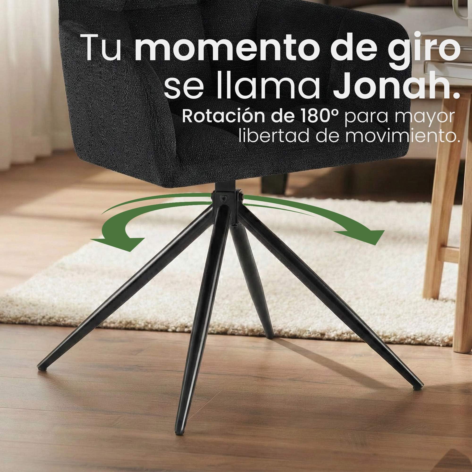 CLP Silla de Comedor Jonah, sillón Giratorio con reposabrazos, Mecanismo de Retorno automático 180°, tapizado en Tela fácil de Limpiar Color:Negro