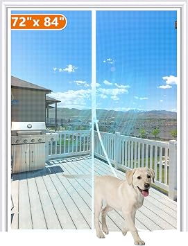MAGZO Magnetic Screen Door Fit Door Size 72 x 84 Inch, Screen Size 74" x 85" Strong Magnet Mesh with Reinforced Hook & Loop for Patio, Sliding and French Entrances, White