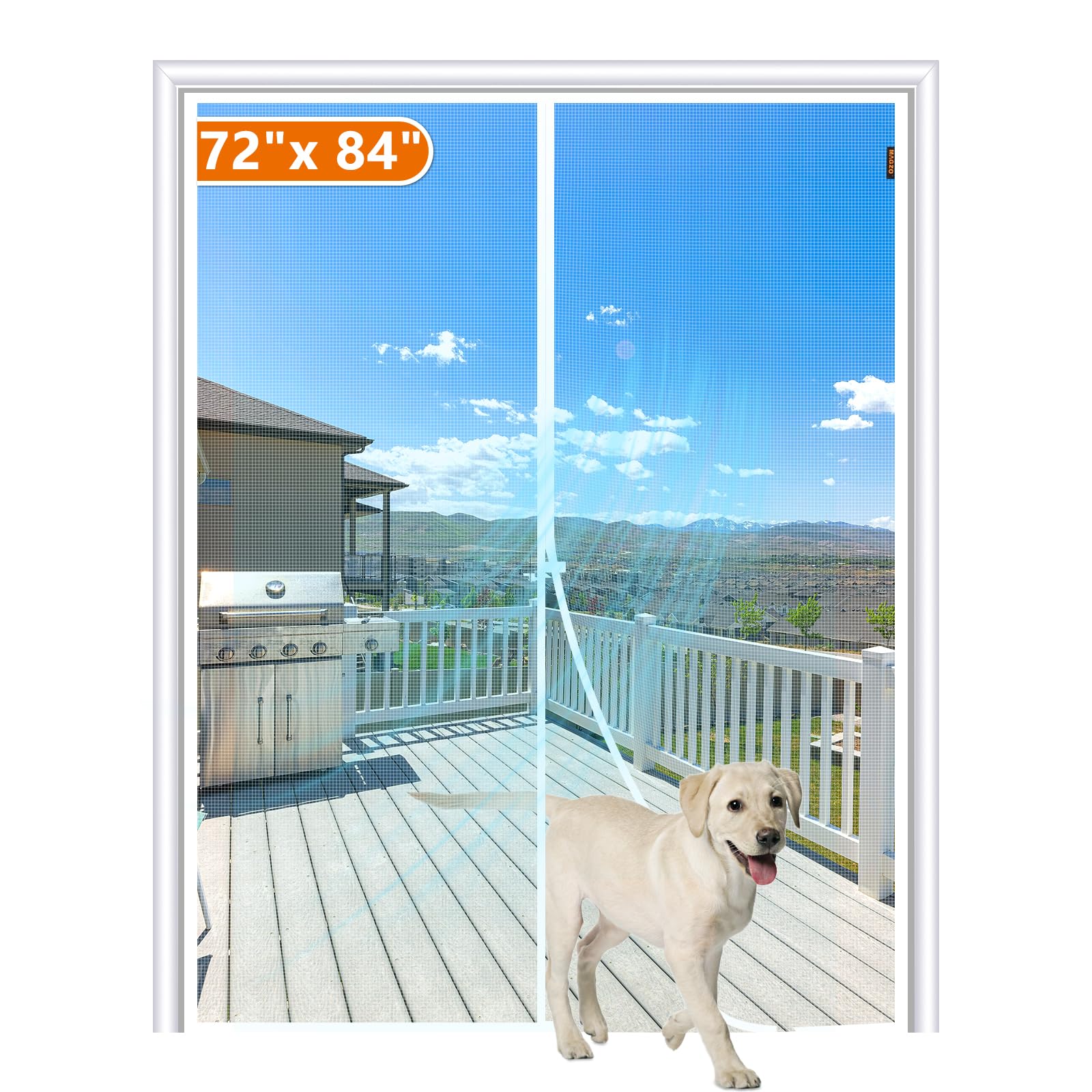 MAGZO Magnetic Screen Door Fits Door Size 72"x 84", Heavy Duty Mesh White