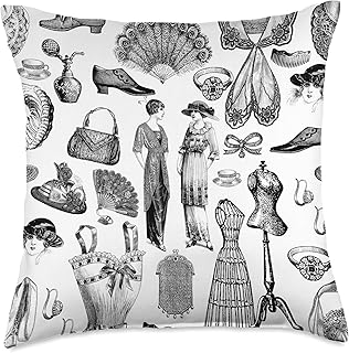 antique edwardian vintage fashion ladies white toile de jouy Throw Pillow