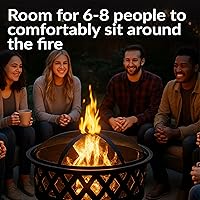 Vista 2 de Sunnydaze Crossweave Hoguera para Exteriores - Brasero de Leña para Exteriores con Pantalla de Chispas, Atizador y Cubierta Redonda - 30 Pulgadas