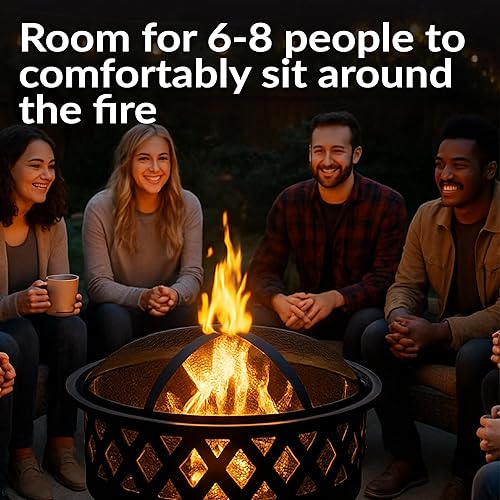 Miniatura 2 de Sunnydaze Black Crossweave - Chimenea de acero para exteriores con combustión de leña, incluye pantalla de chispa, póker, parrilla y cubierta,