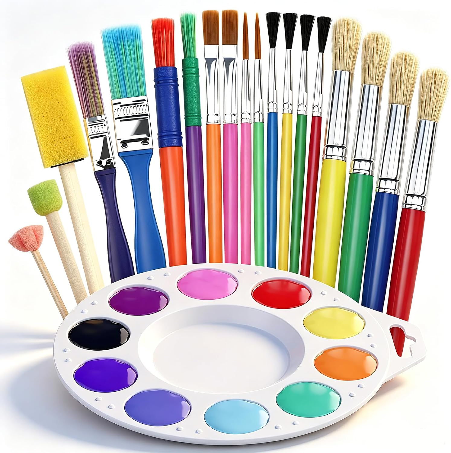 Halobios 20 Pcs Painting Brushes For Kids, 19 Colorful Painting Brushes And 1 Paint Palette, All Purpose Paint Brush Value Pack For Acrylic, Watercolors & Washable Paints