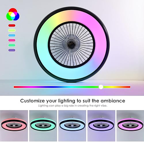 Miniatura 4 de 24" Bladeless Ceiling Fan with RGB Light Remote, Smart LED Ceiling Fans with Voice/App Control, Modern Low Profile Dimmable Light Ceiling Fan for