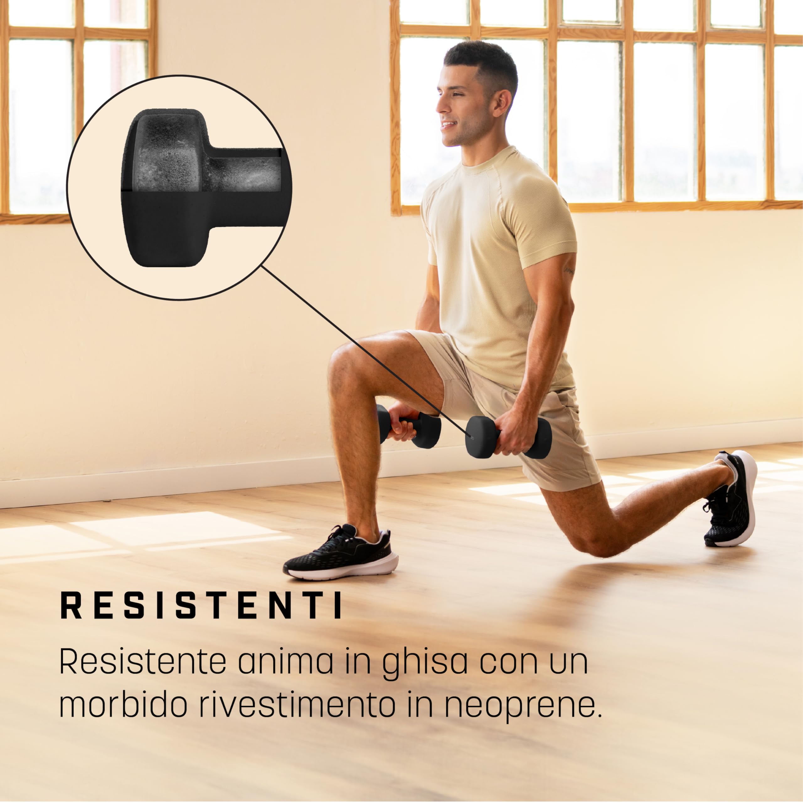 KG PHYSIO Pesi Palestra, Kit di 2 Manubri Palestra con Rivestimento in Neoprene, Impugnatura Confortevole, Accessori Palestra con Tecnologia Anti Rotolamento, Poster A3 con Esempi di Esercizi Fitness