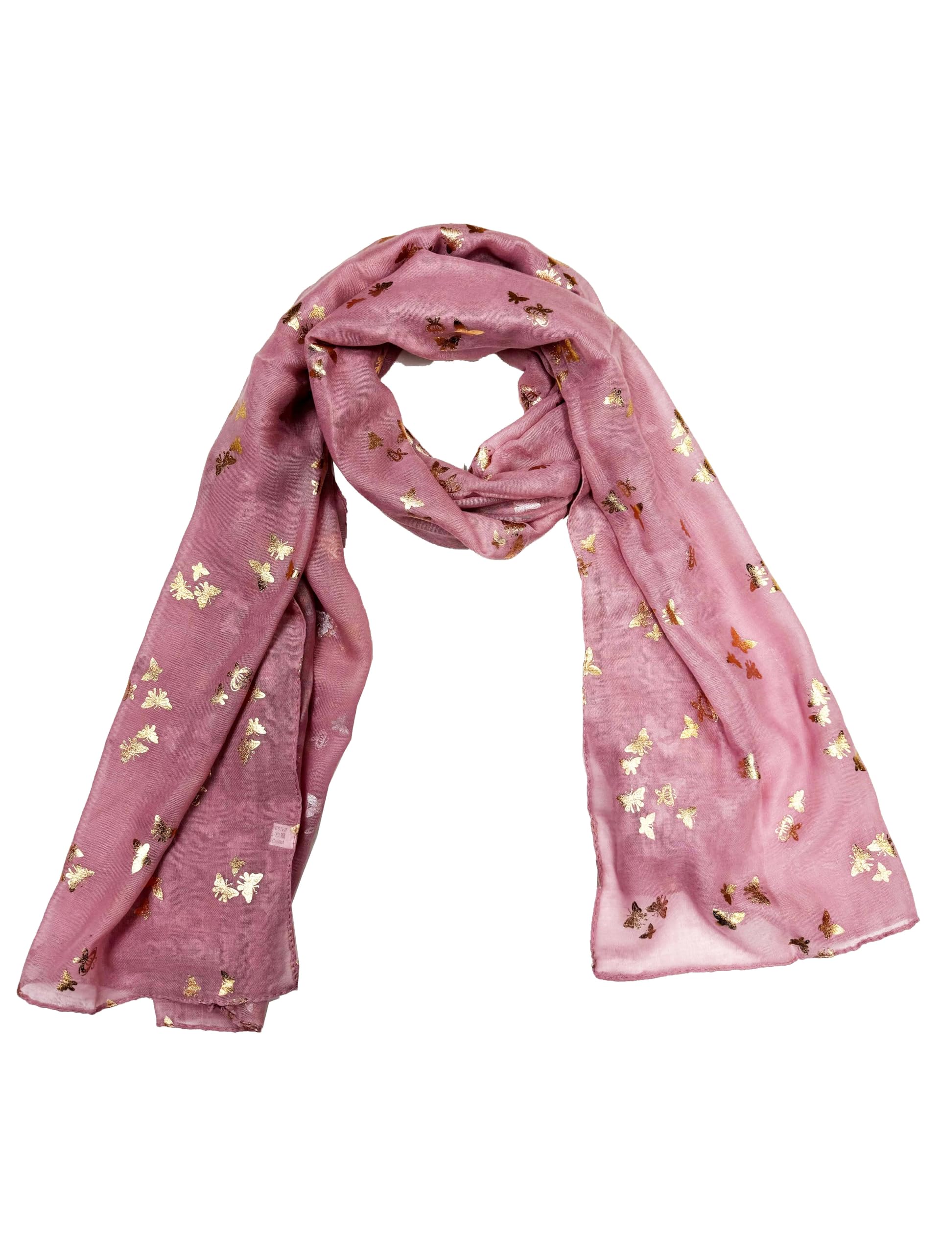 Zac's Alter Ego Women's Baby Pink / Gold Foil Metallic Glitter Tiny Butterflies Print Scarf