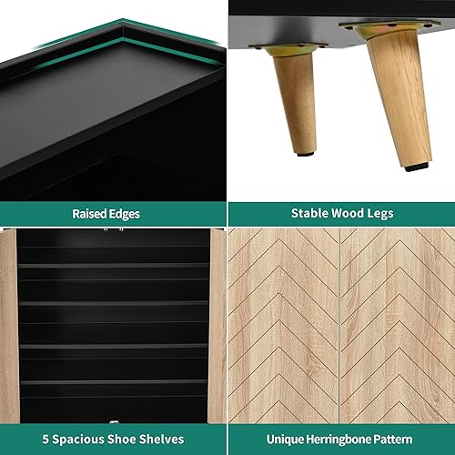 Miniatura 9 de YITAHOME Armario de zapatos con puertas, armario de almacenamiento de zapatos de 5 niveles con estantes abiertos, organizador de zapatos de madera