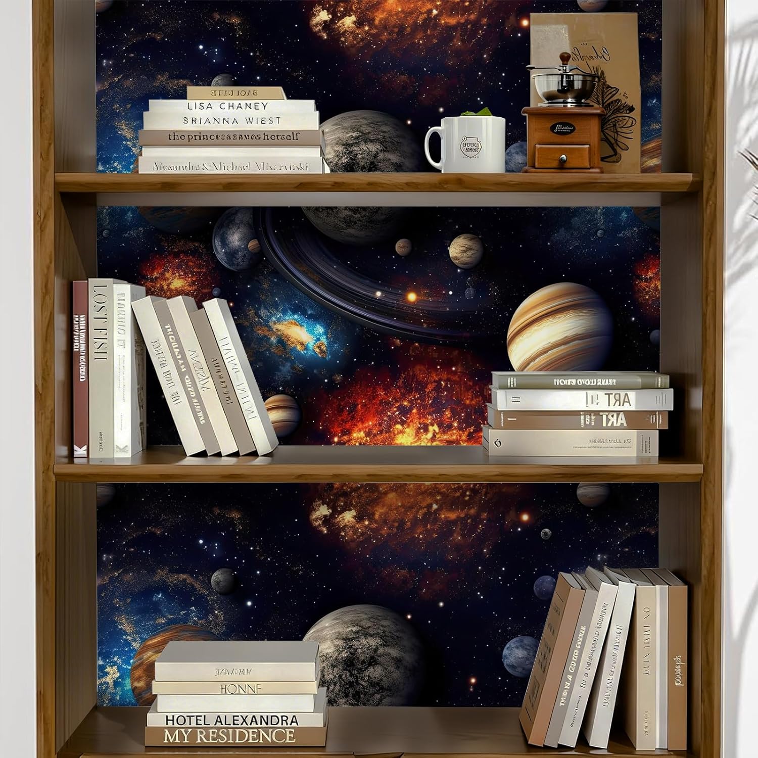 3D Pattern Planet Wallpaper Self Adhesive Peel and Stick Black Watercolor Vivid Whimsical Universe Starry Sky Contact Paper Removable Waterproof for Bedroom Renter Friendly 17.71"x236.2"