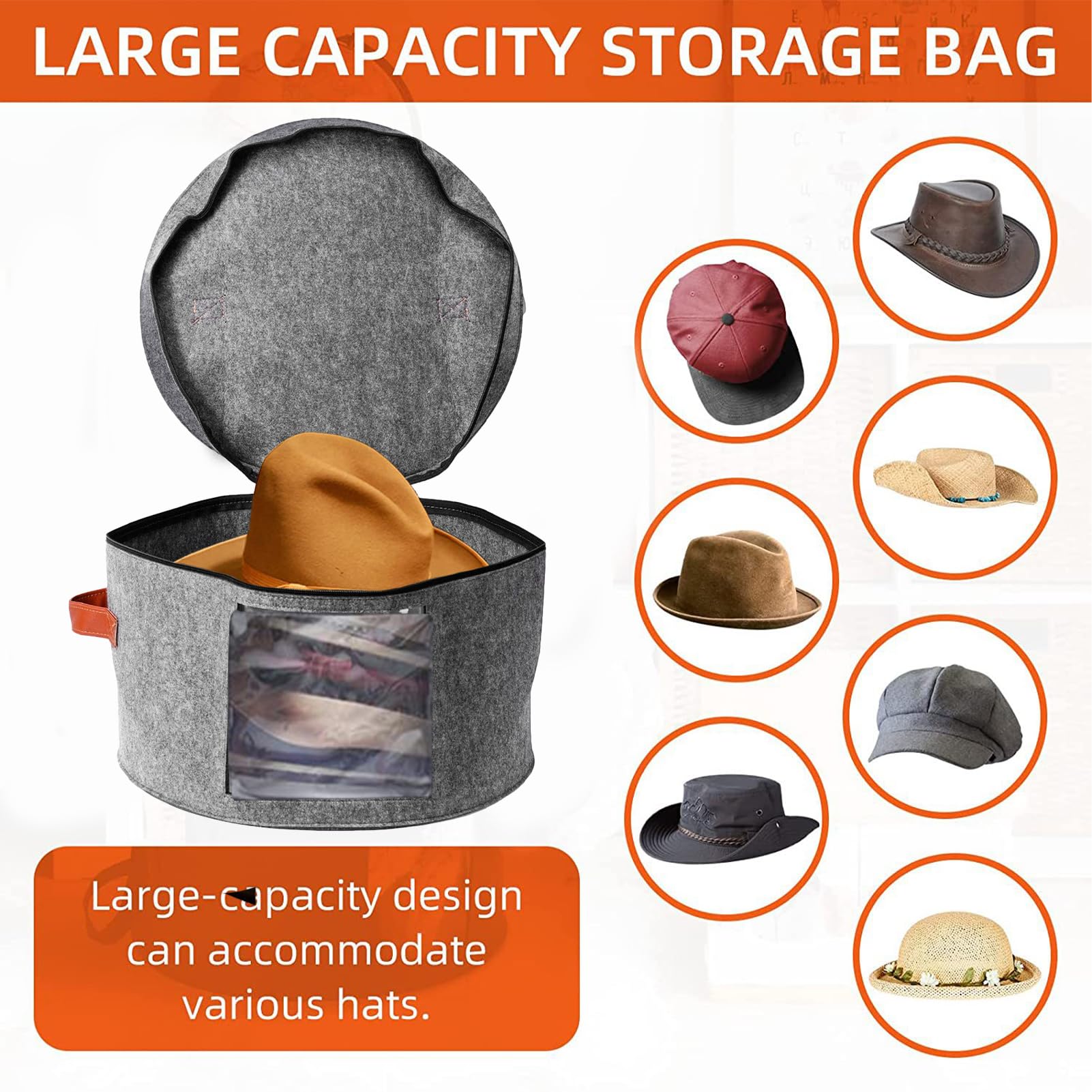 de almacenamiento para sombreros de fieltro: organizador plegable | organizador portátil para juguetes y ropa, contenedor con cremallera, diseño de ventana frontal transparente, solución