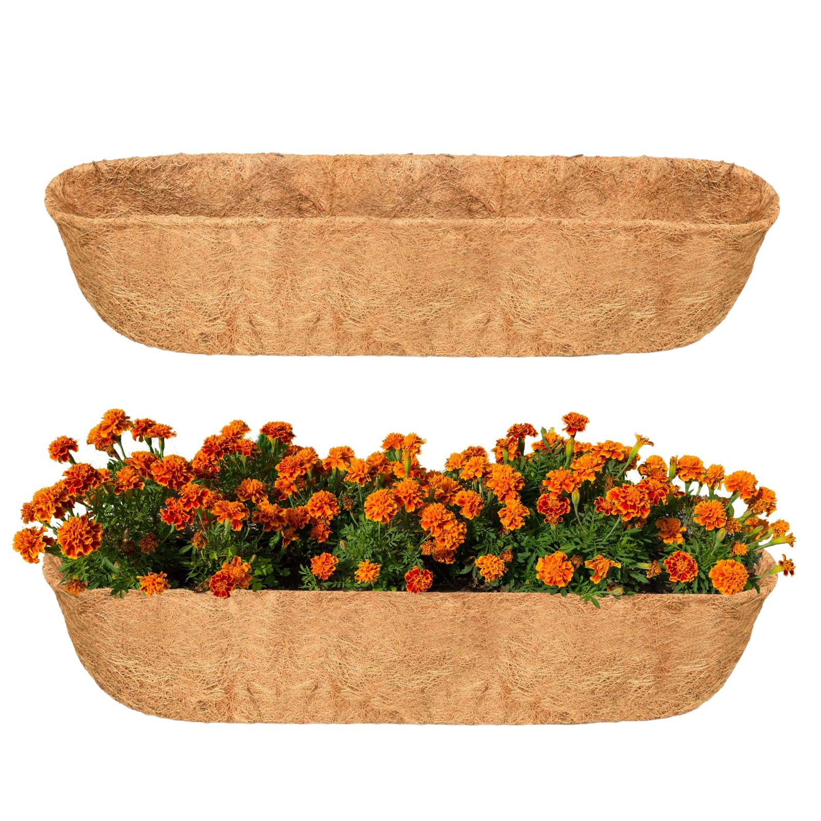 Newthinking 36 Inch Coco Coir Wall Trough Liner, 100% Natural Coir Window Box Liners, Coconut Fiber Replacement Liner for Wall Mounted Basket Planters, 2 Pack