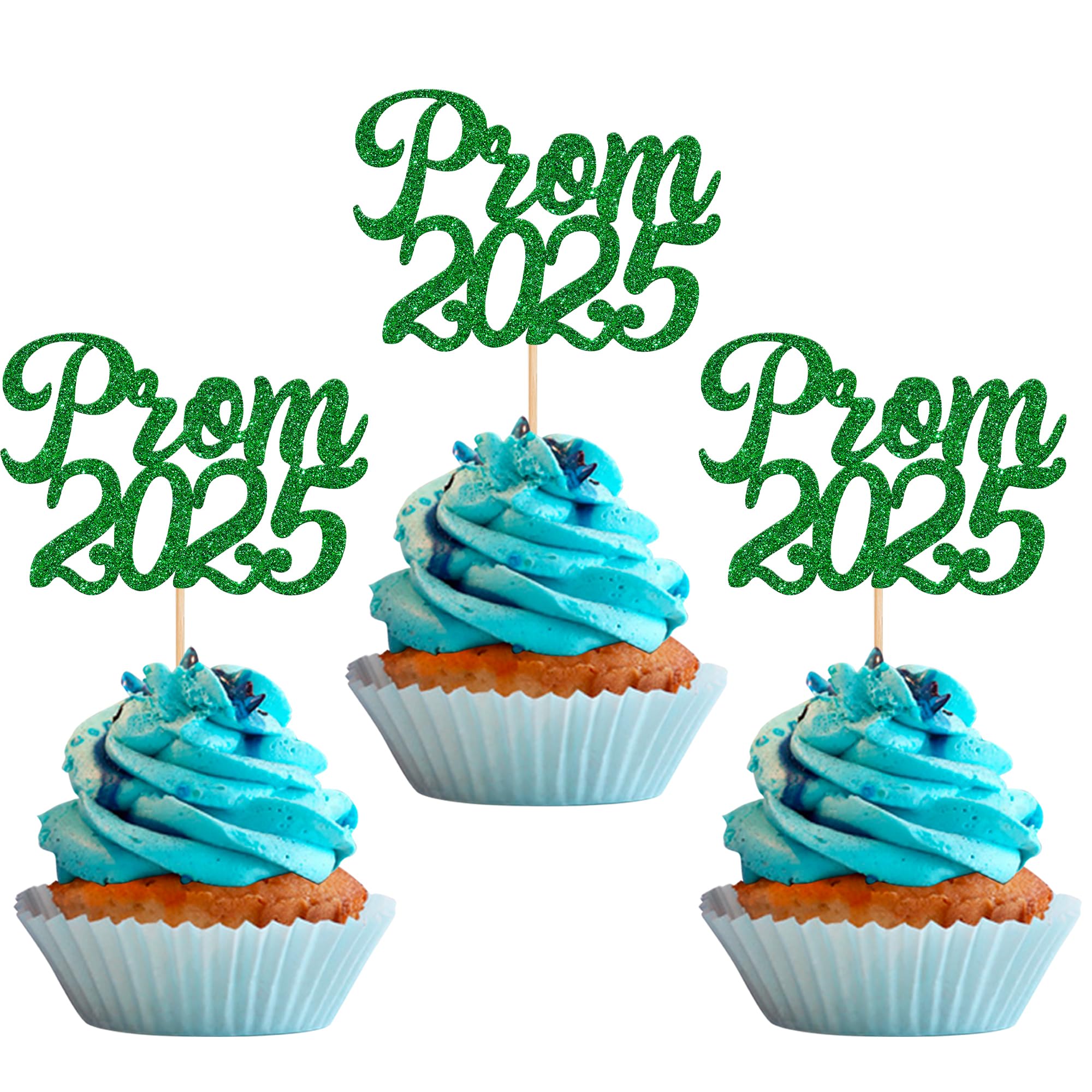 Xsstarmi 24 Pack Prom 2026 Cupcake Toppers Glitter 2026 Graduation Cupcake Picks Class of 2026 Cake Decorations for College Graduation Prom Party Supplies Green