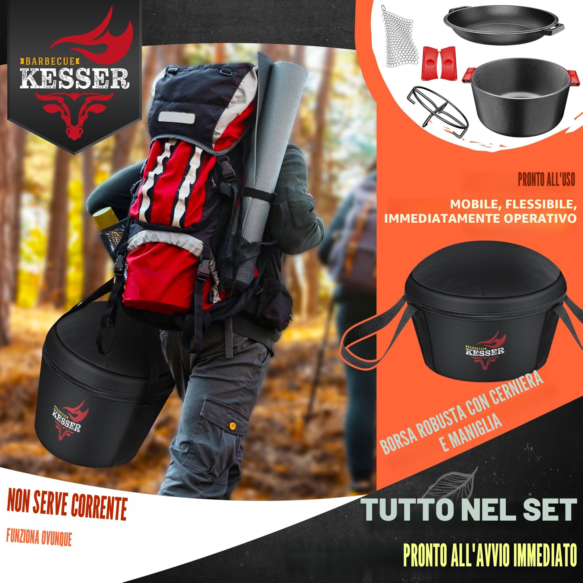 KESSER® Forno Olandese pentola in ghisa 2in1 da 4,8 l e padella da 1,8 l pronta per l'uso incl. Ricettario Casseruola Coperchio/padella a doppia funzione