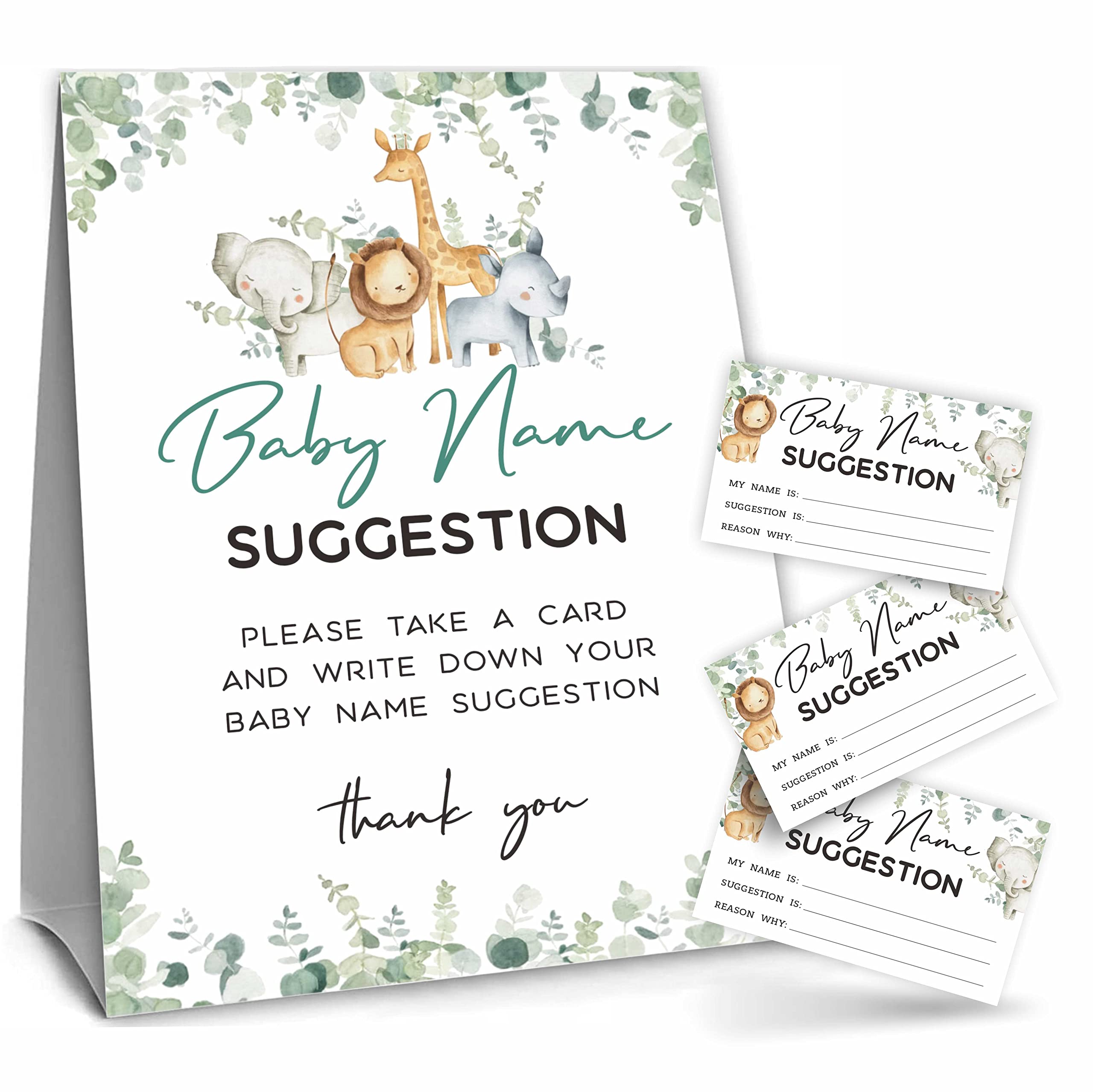 Photo 1 of Greenery Animals Baby Name Suggestion Game Set, Baby Shower Game Kit?1 Standing Sign & 50 Tickets, Woodland Animals Baby Shower Decorations?Party Favor And Supplies-MZLK-A03