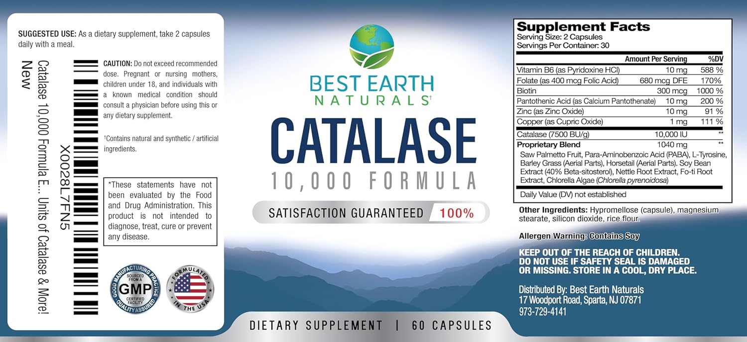 Best Earth Naturals Catalase Supplement 10,000 with Saw Palmetto, Biotin, Fo-Ti, PABA - Hair Supplements for Strong Hair - 60 Capsules - Image 8