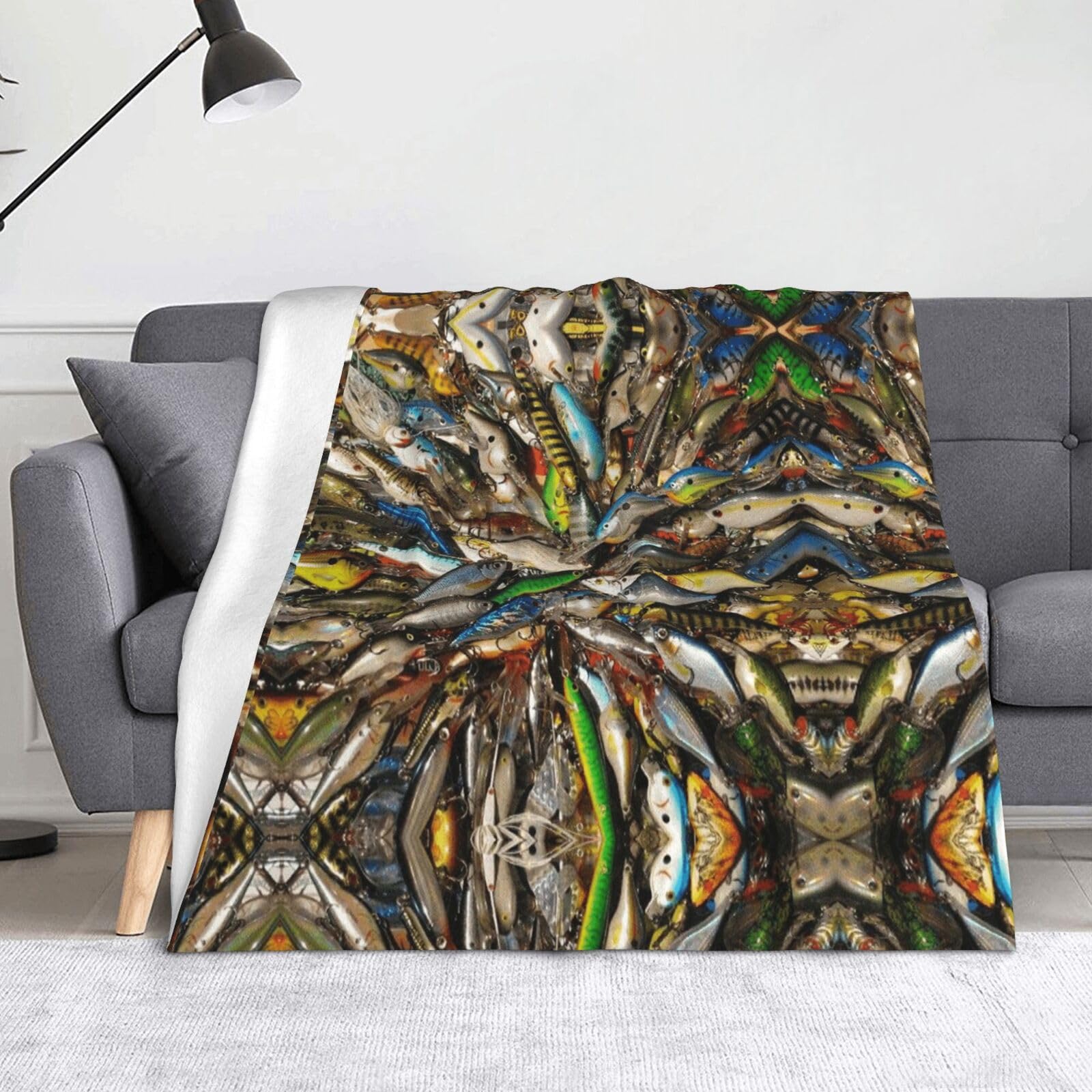 Idée cadeau pêcheur couverture douce motif appât pour anniversaire et fête