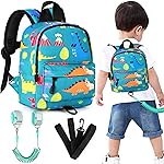 Accmor Toddler Backpack Leash with Anti Lost Wrist Link, Cute Mini Child Walking Harnesses Keep Kids Close Back Pack Rope Tether Rein for Baby Boys (Turquoise/Dino)