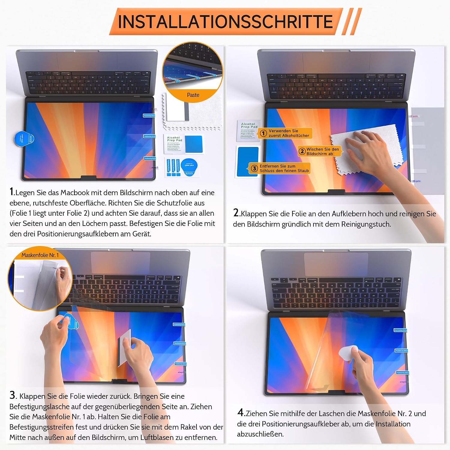 Mamol 360° Sichtschutz für MacBook Pro 14 Zoll 2021-2025 (M1/M2/M3/M4/M5,Pro/Max), 4-Wege Blickschutzfilter, Selbstklebender Anti Blaulicht Blendschutz Blickschutzfolie, Mac Laptop Displayschutz - 8