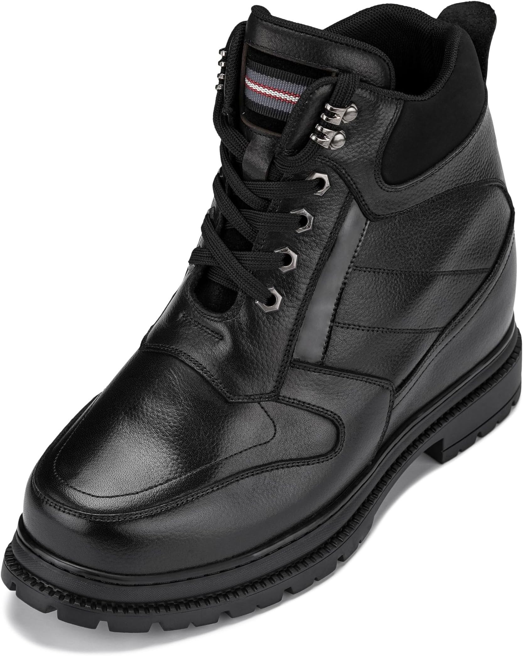 Calden Men's Invisible Height Increasing Elevator Shoes - Black Pebble Grain Leather Lace-up Ankle Boots with Extra Tall - 5.2 Inches Taller - K881805 - Size 8 D(M) US