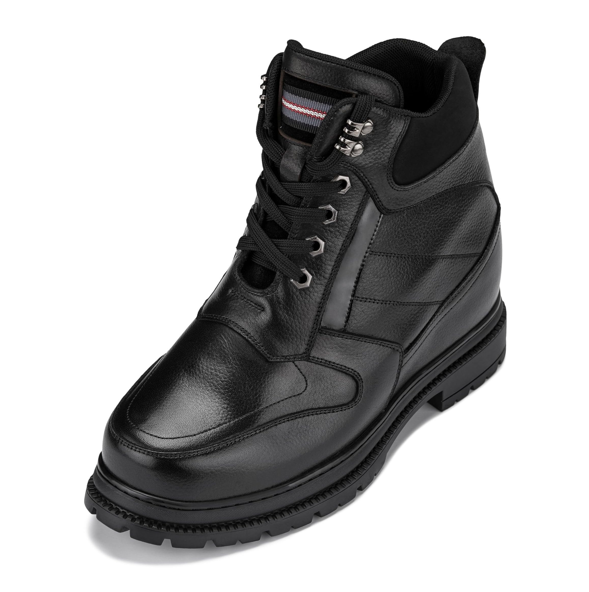 CaldenCalden Men's Invisible Height Increasing Elevator Shoes - Black Pebble Grain Leather Lace-up Ankle Boots with Extra Tall - 5.2 Inches Taller - K881805 - Size 12 D(M) US