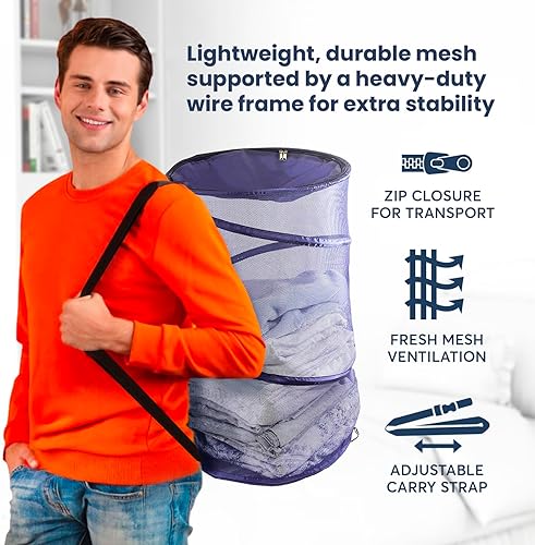 Miniatura 2 de Maypes Cesta plegable de malla de alambre, azul marino, duradera, flexible, ligera, portátil, 18 pulgadas de ancho x 29 pulgadas de alto