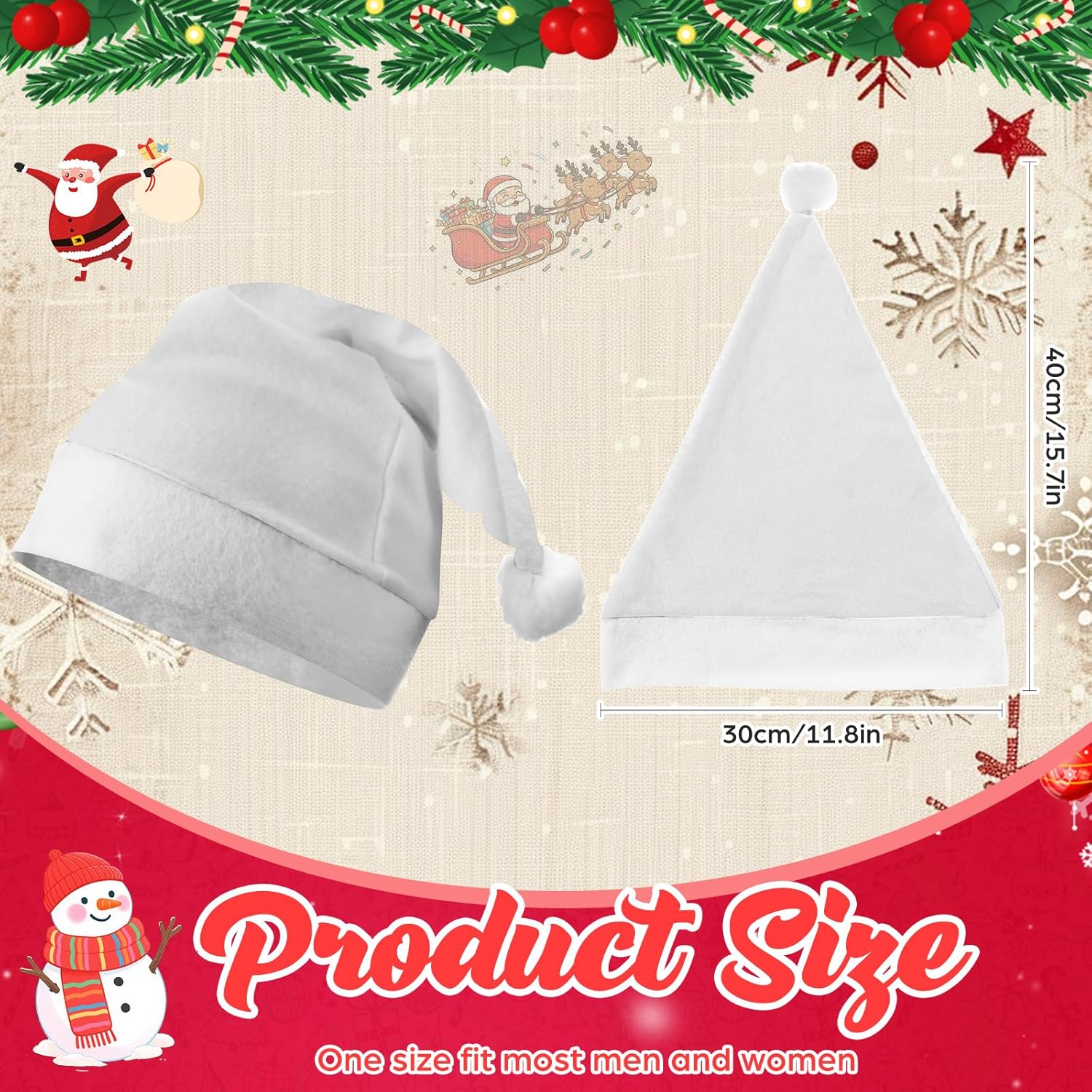 Santa Hats Bulk Christmas Party Hat Non Woven Fabric Xmas Hats for Adults Women Men Holiday Party Costume