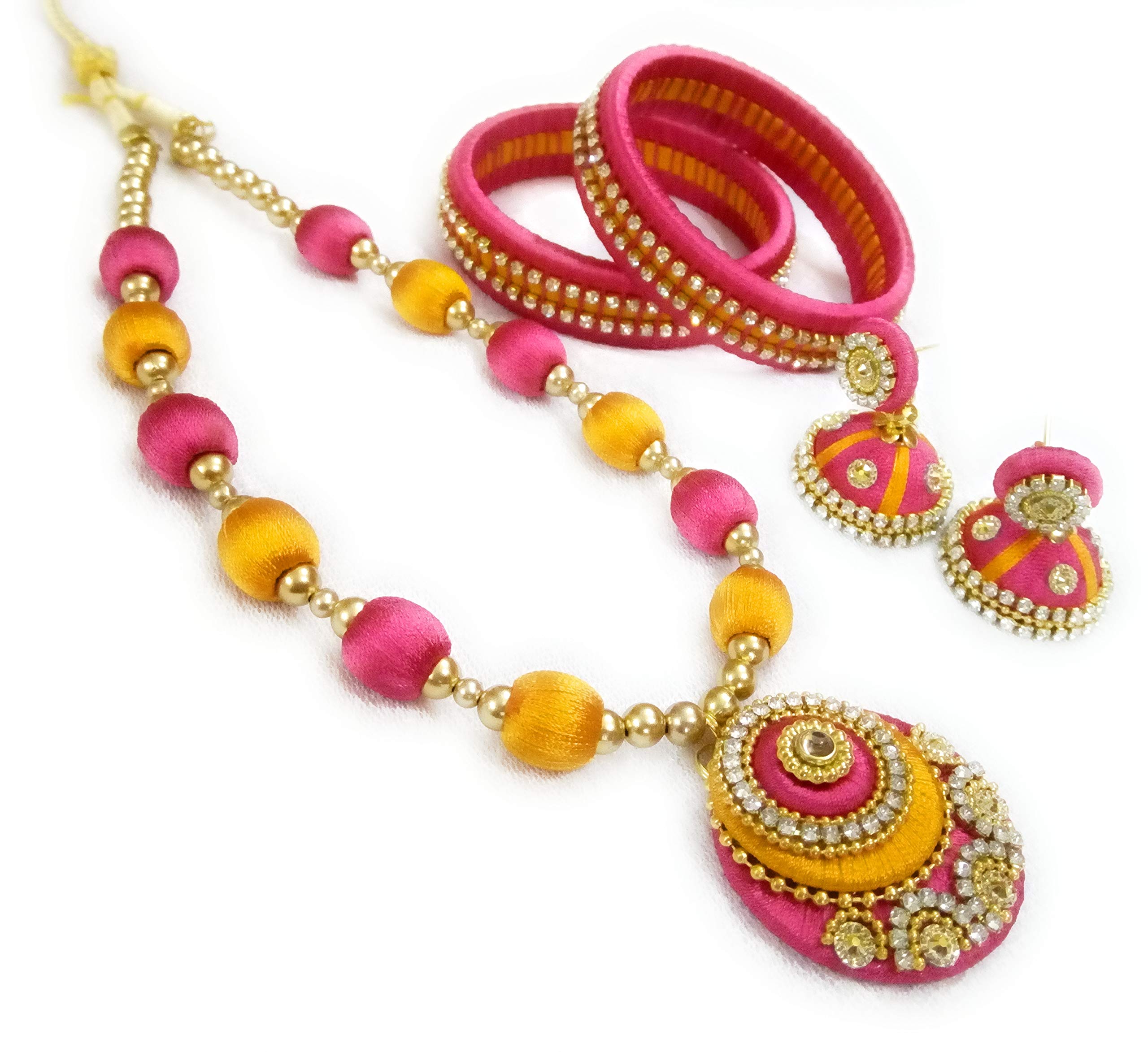 Hasini Creations Pink and yellow silk thread jewelry (2.6) (B07WNXYR5G) Amazon Price History, Amazon Price Tracker